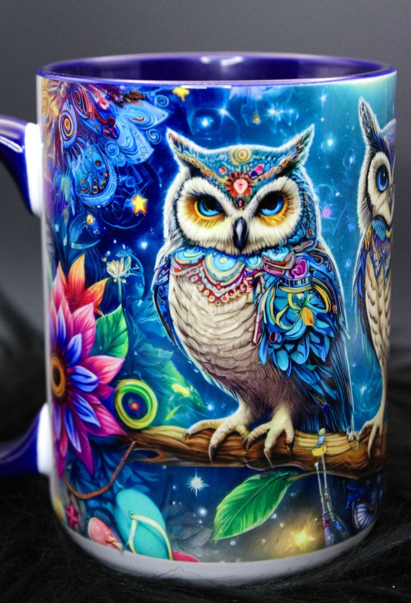 DillyDog Creations Gift Option Mug / Mystic Owls ( Navy Interior )