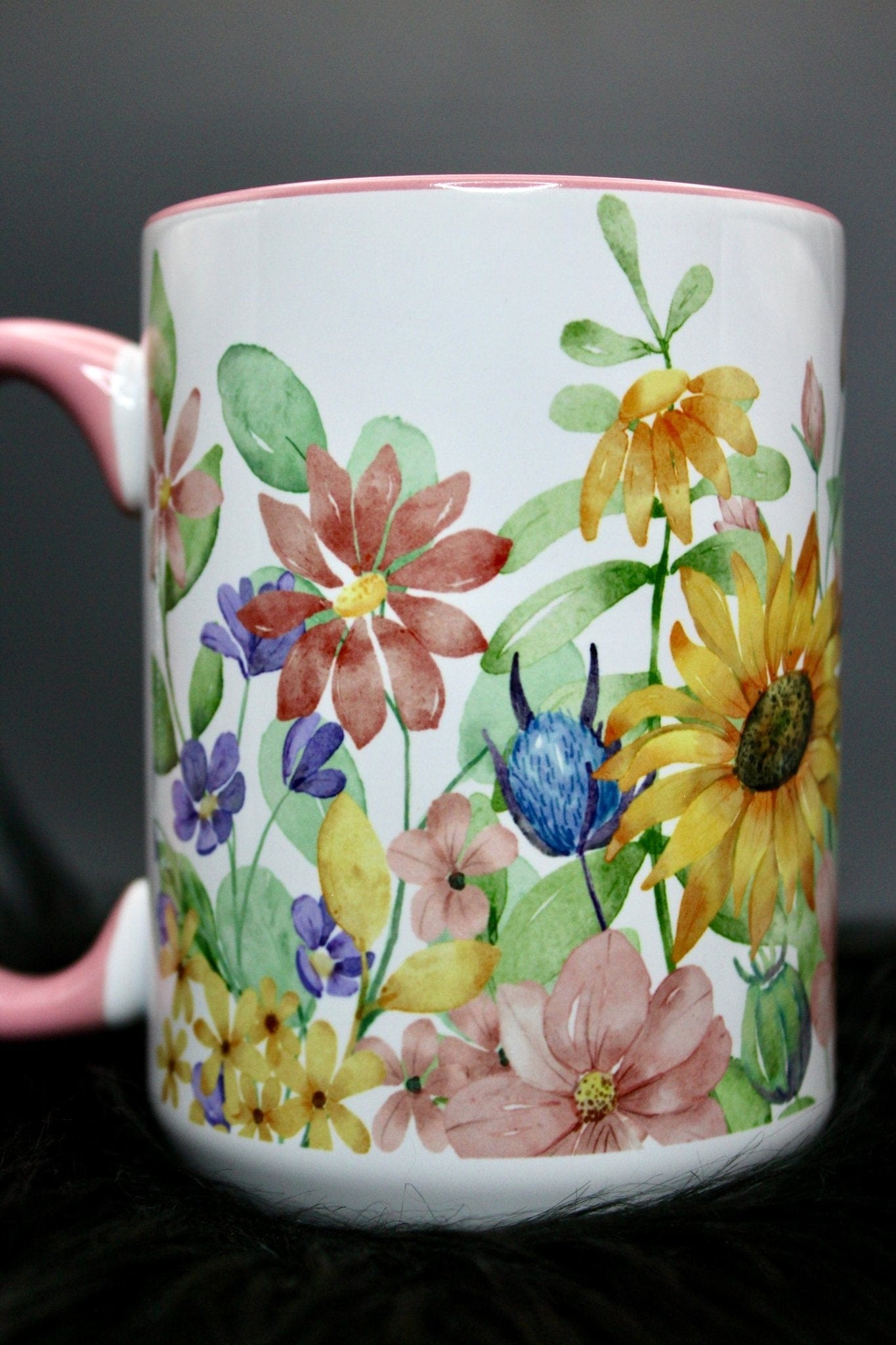 DillyDog Creations Gift Option Mug / Wildflowers ( Pink Interior )