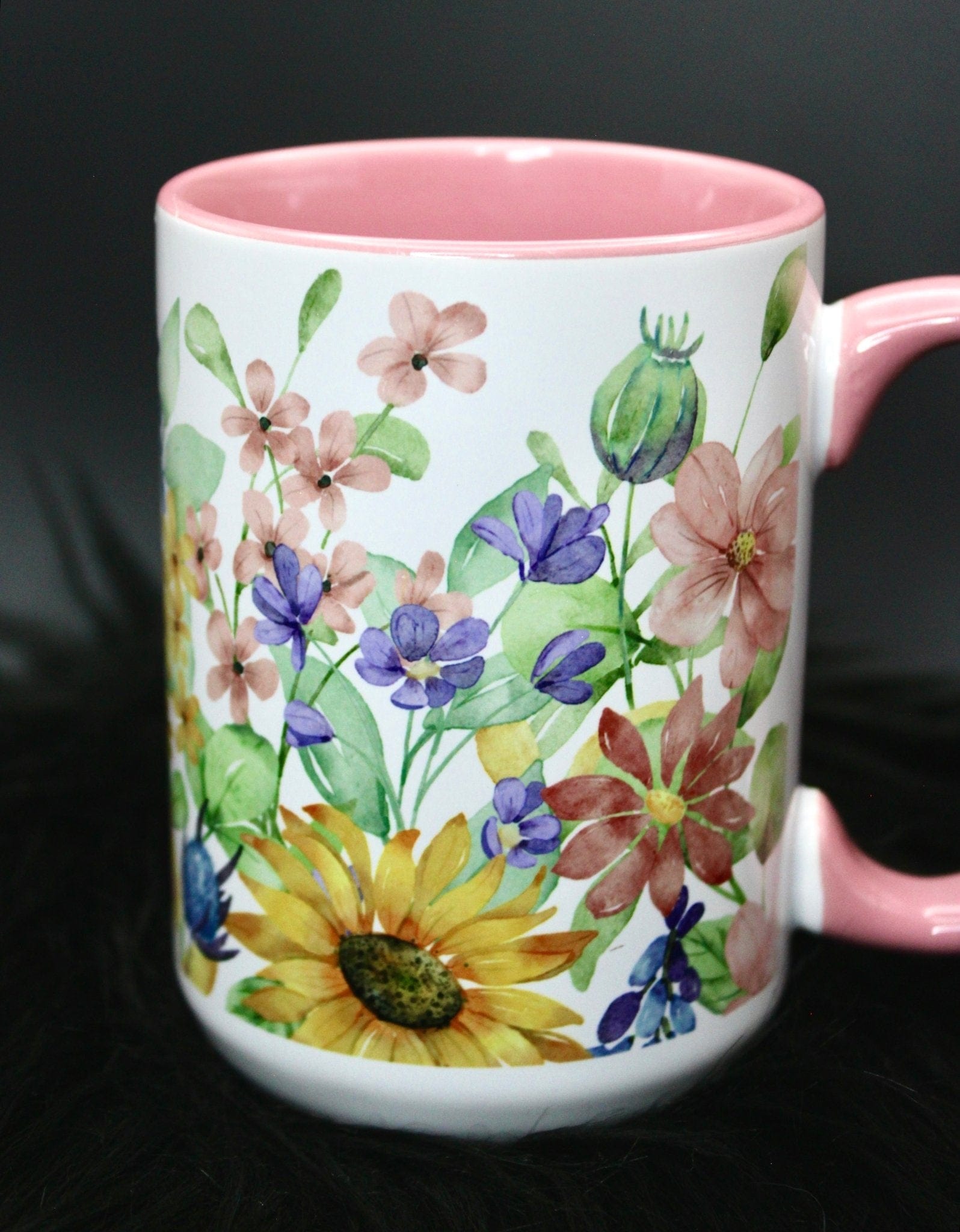 DillyDog Creations Gift Option Mug / Wildflowers ( Pink Interior )