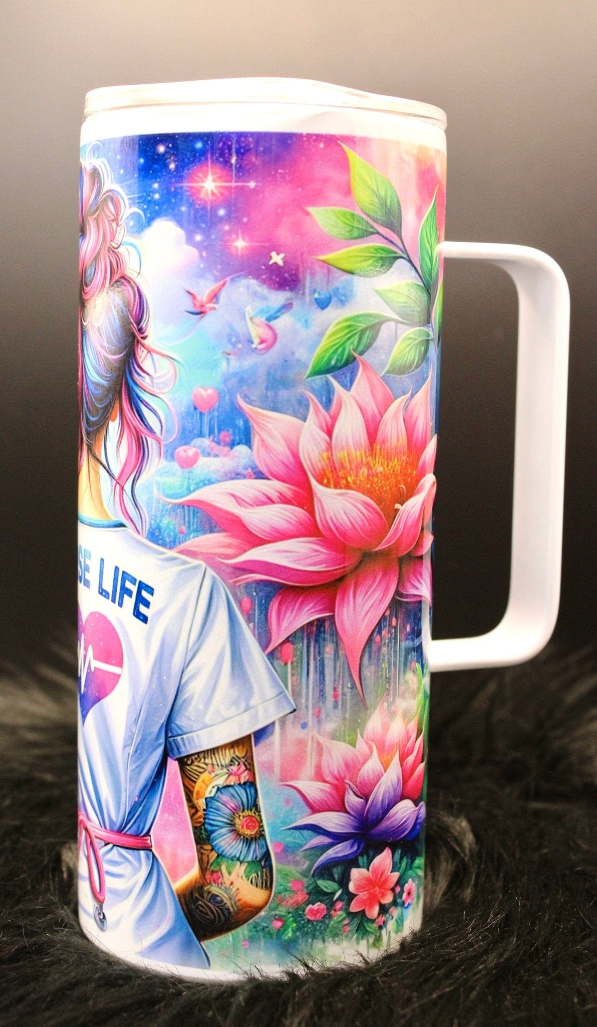 DillyDog Creations Gift Option Skinny Tumbler / Nurse Life ( shown in 16oz with handle )