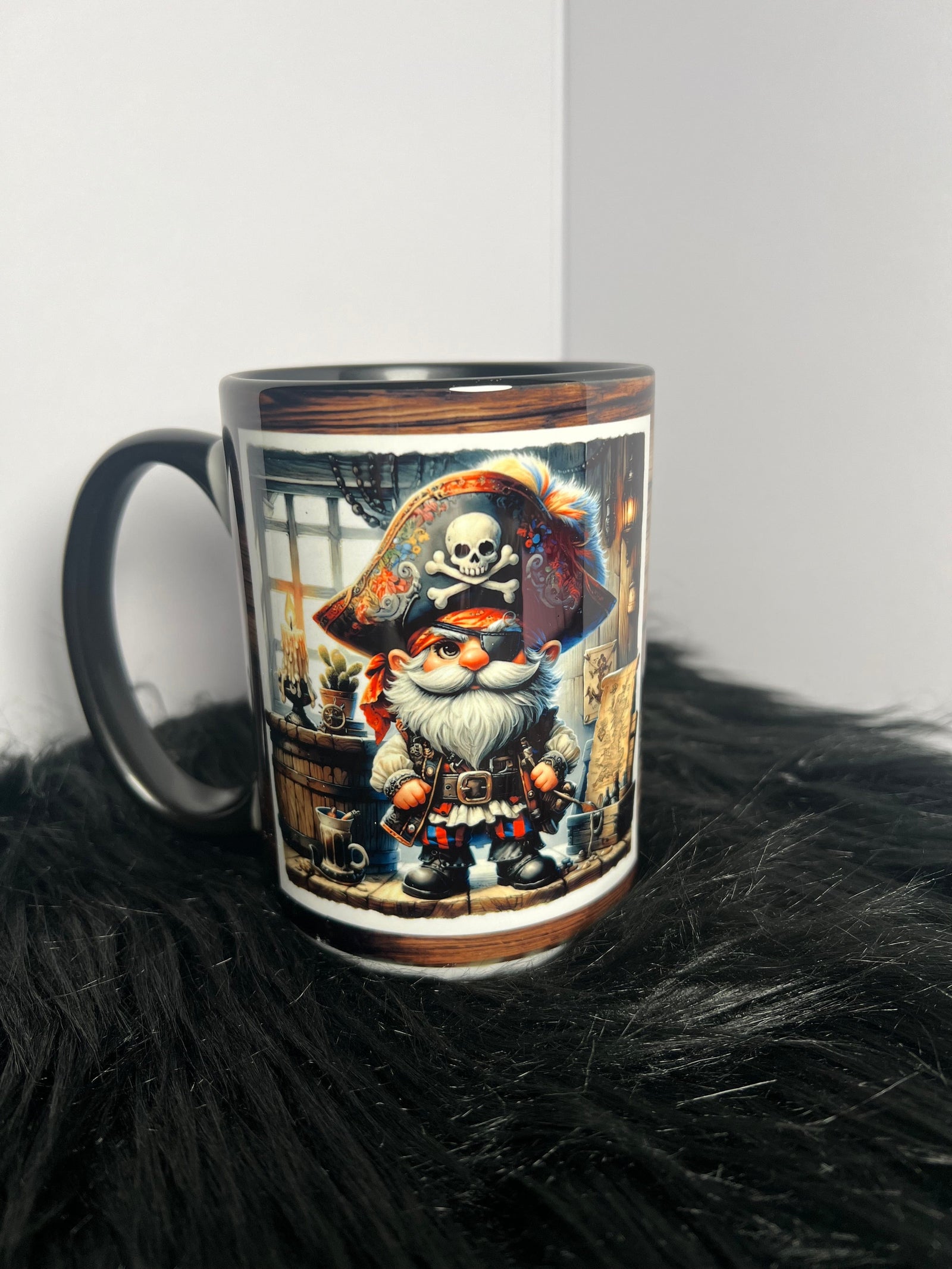 DillyDog Creations wrapin 15Oz Beveled Mug / Pirate It’s All Fun & Games Until Someone Needs An Eyepatch ( Black Interior )