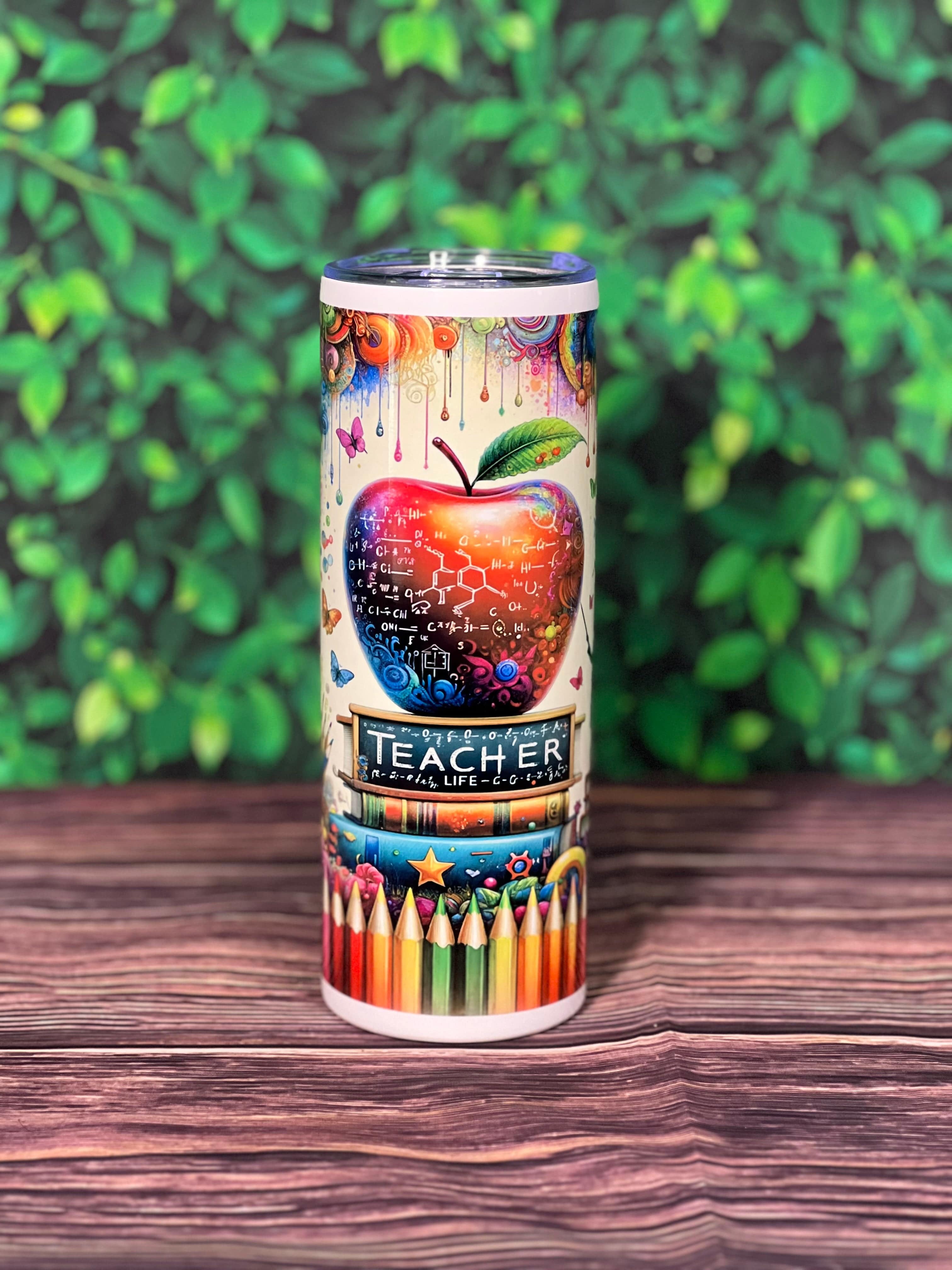 DillyDog Creations wrapin 20 Oz Skinny Tumbler / Apple Teacher Life