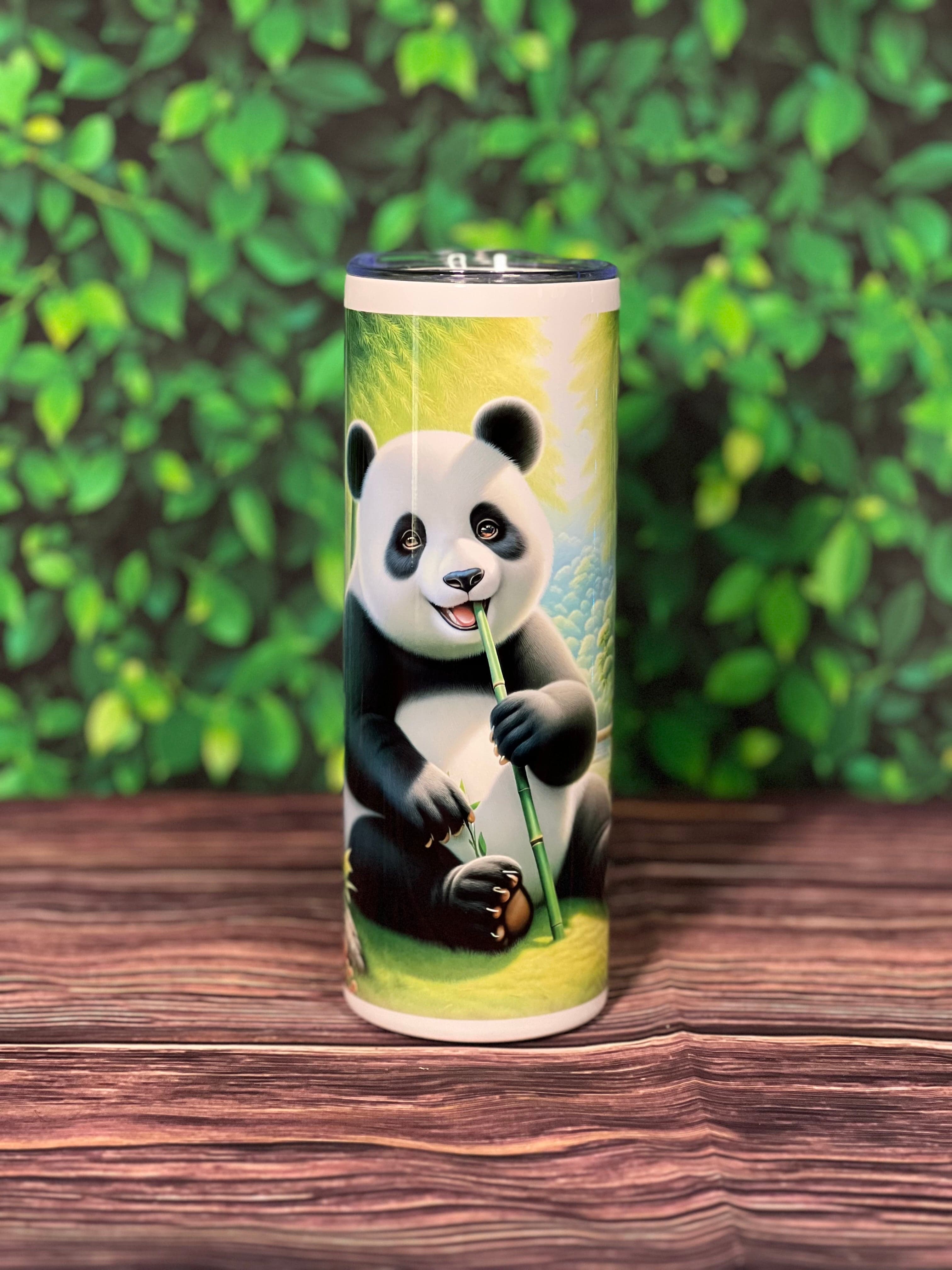 DillyDog Creations wrapin 20 Oz Skinny Tumbler / Bamboo Eating Panda