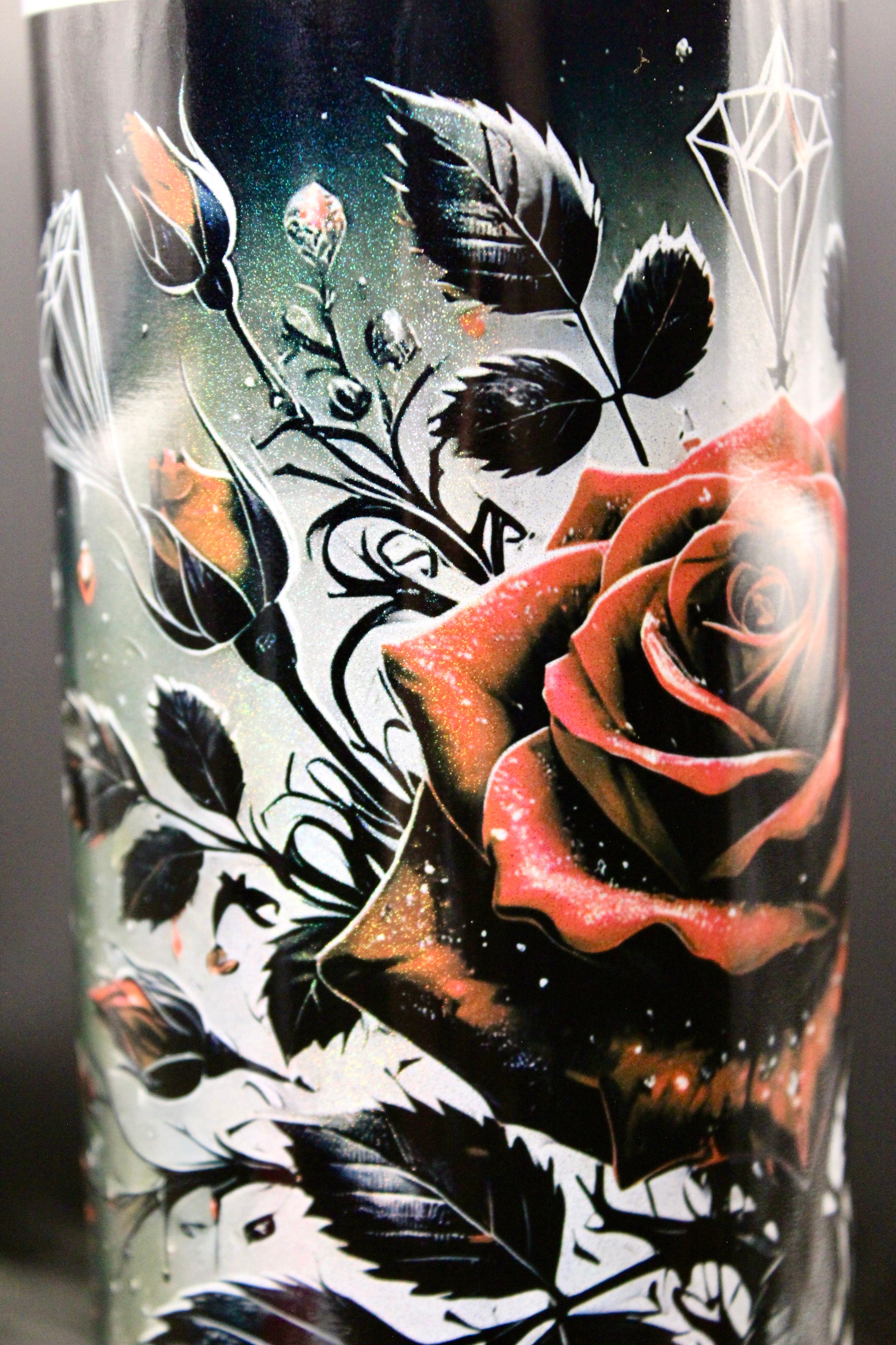 DillyDog Creations wrapin 20 Oz Skinny Tumbler / Black Jeweled Roses / Shown In Glitter Version )