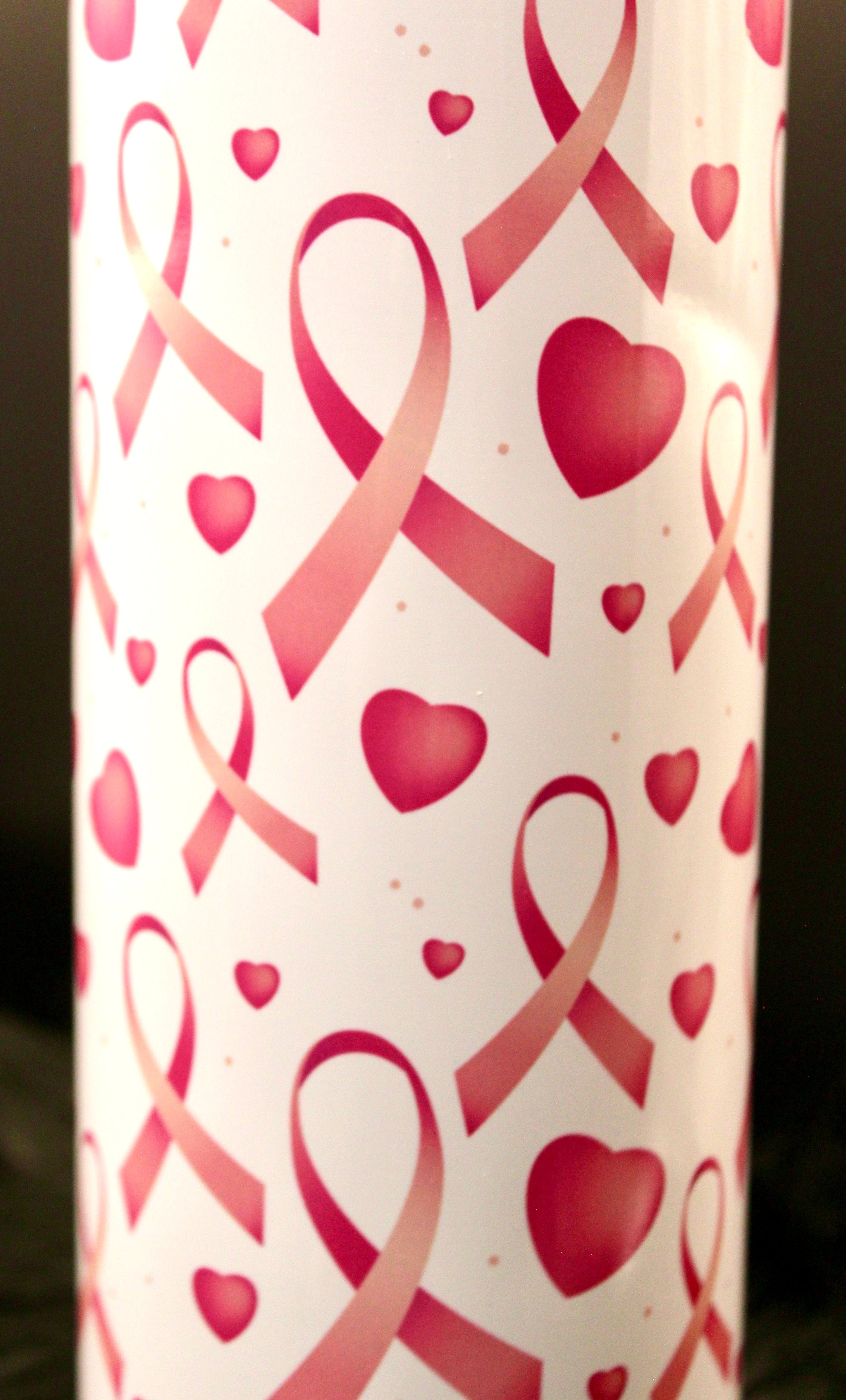 DillyDog Creations wrapin 20 Oz Skinny Tumbler / Breast Cancer Ribbon Hearts