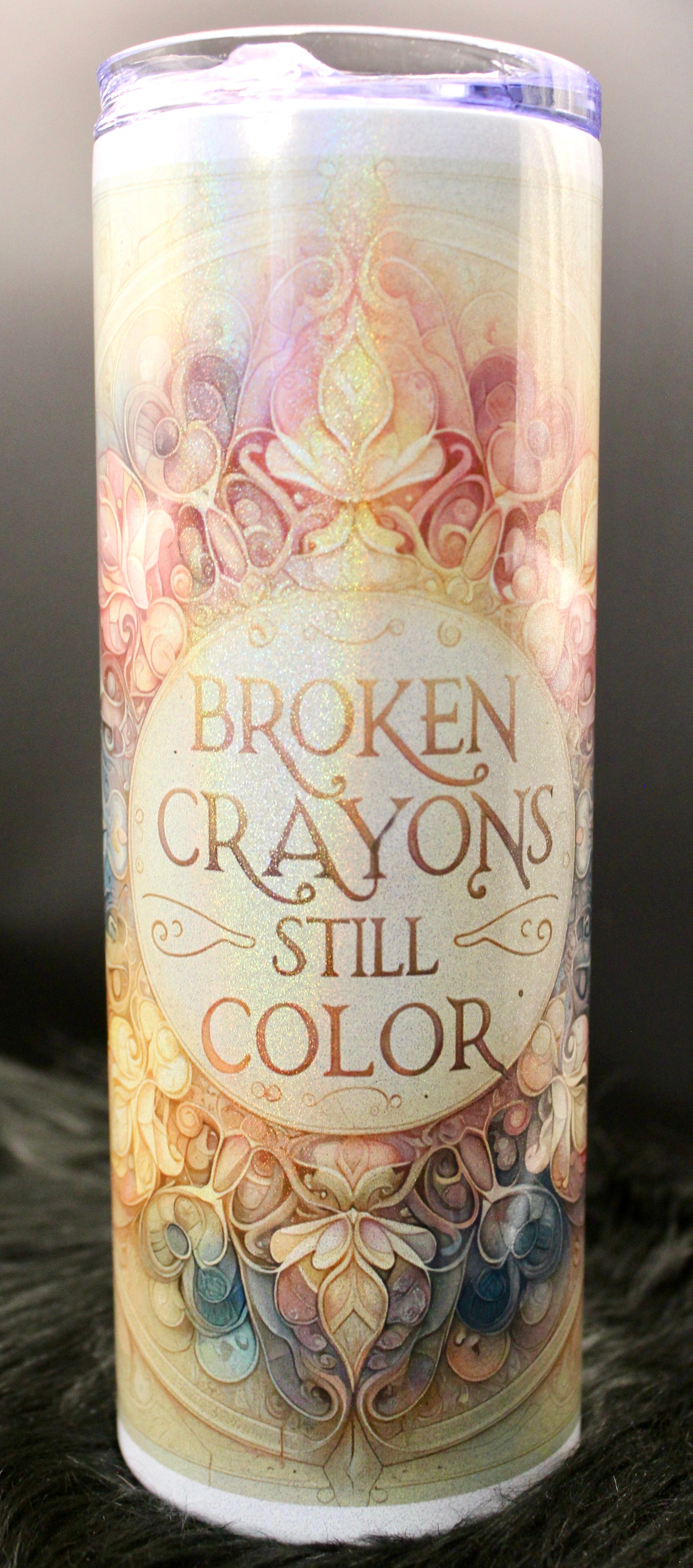 DillyDog Creations wrapin 20 Oz Skinny Tumbler / Broken Crayons Still Color ( Shown In Glitter Version )