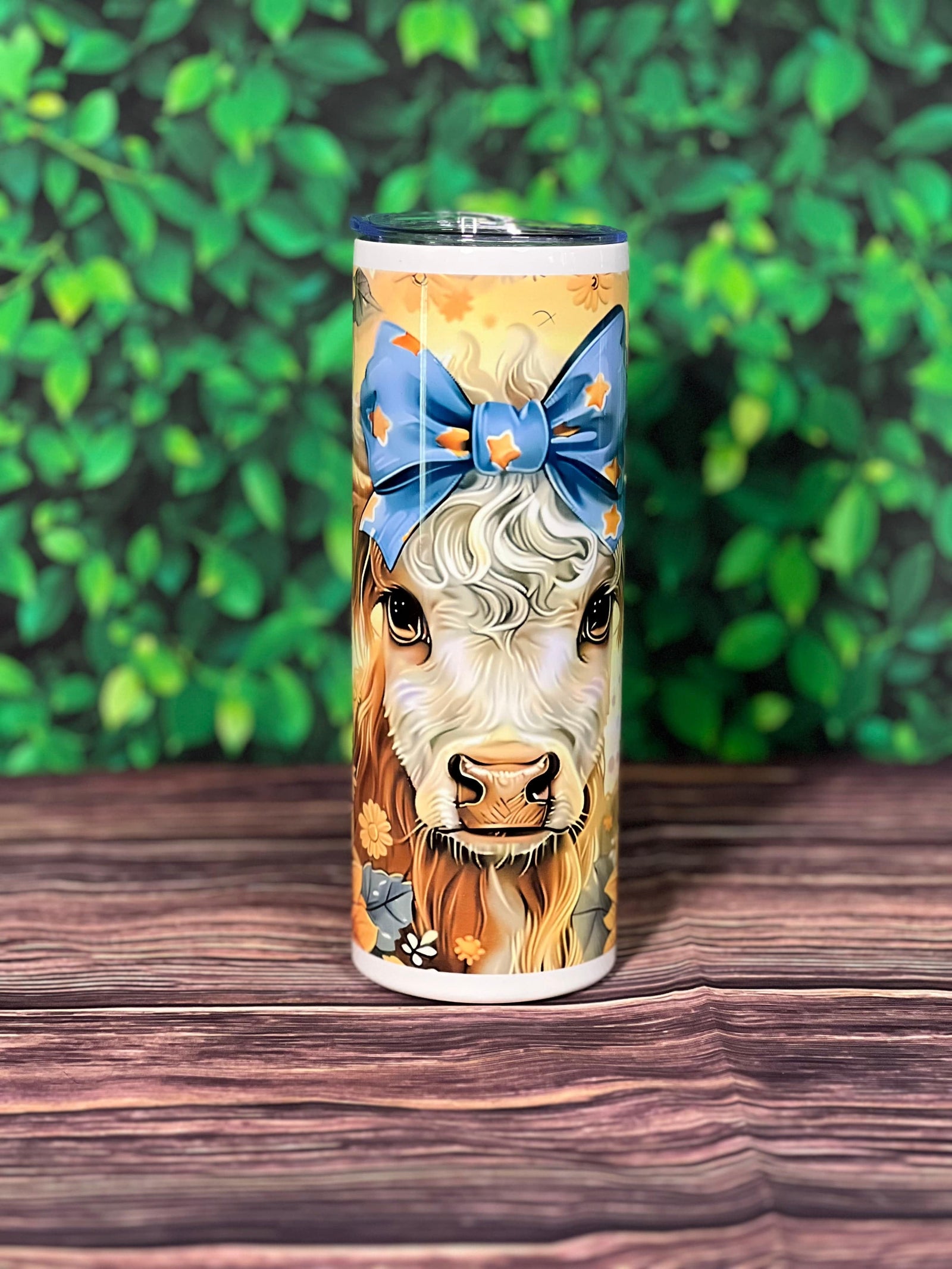 DillyDog Creations wrapin 20 Oz Skinny Tumbler / Cow with Bow