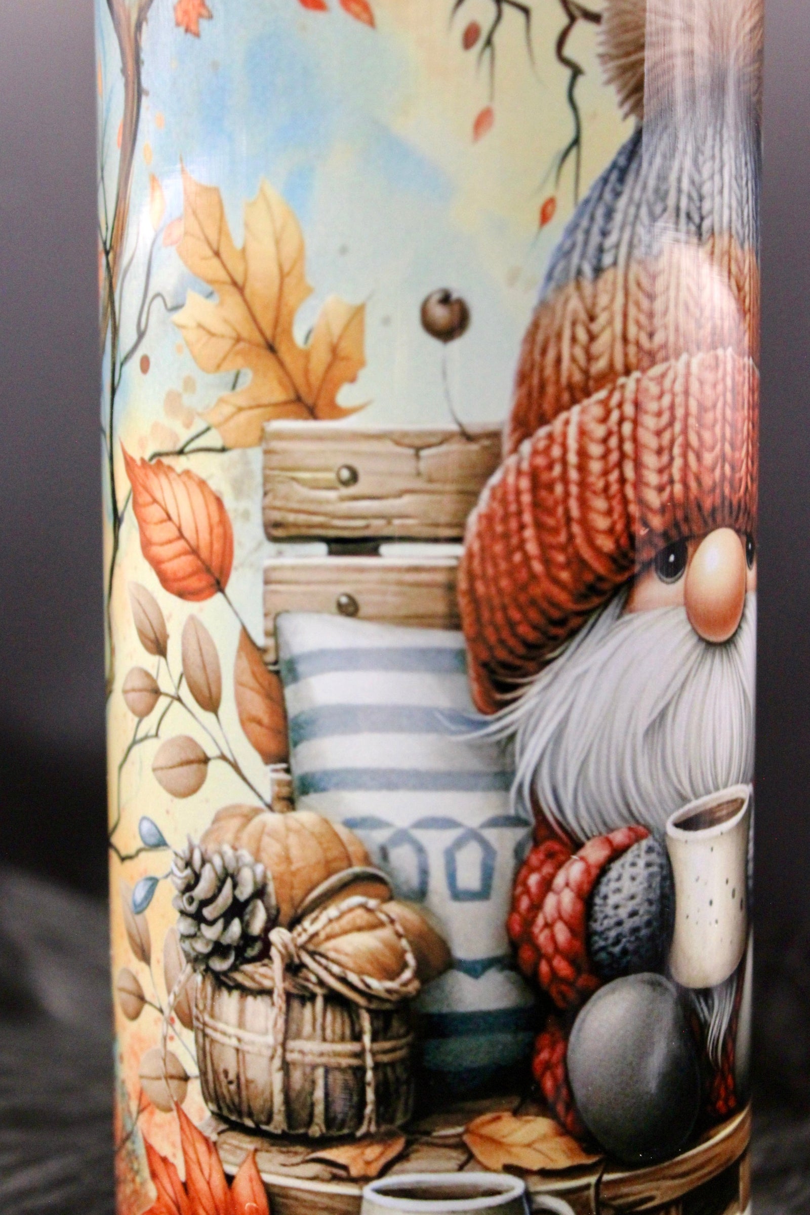 DillyDog Creations wrapin 20 Oz Skinny Tumbler / Fall Coffee Gnome