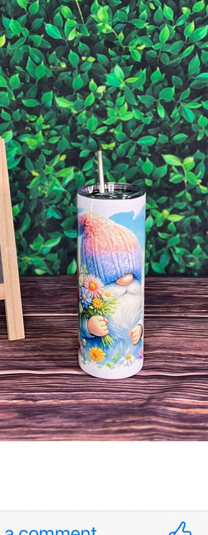 DillyDog Creations wrapin 20 Oz Skinny Tumbler / Gnome Holding Flowers