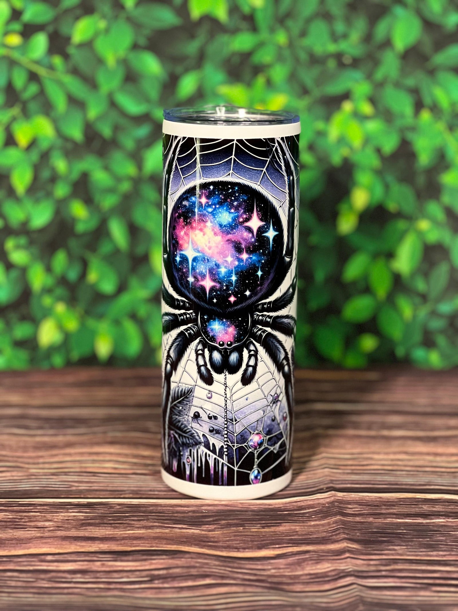 DillyDog Creations wrapin 20 Oz Skinny Tumbler / Halloween Galaxy Spiderweb