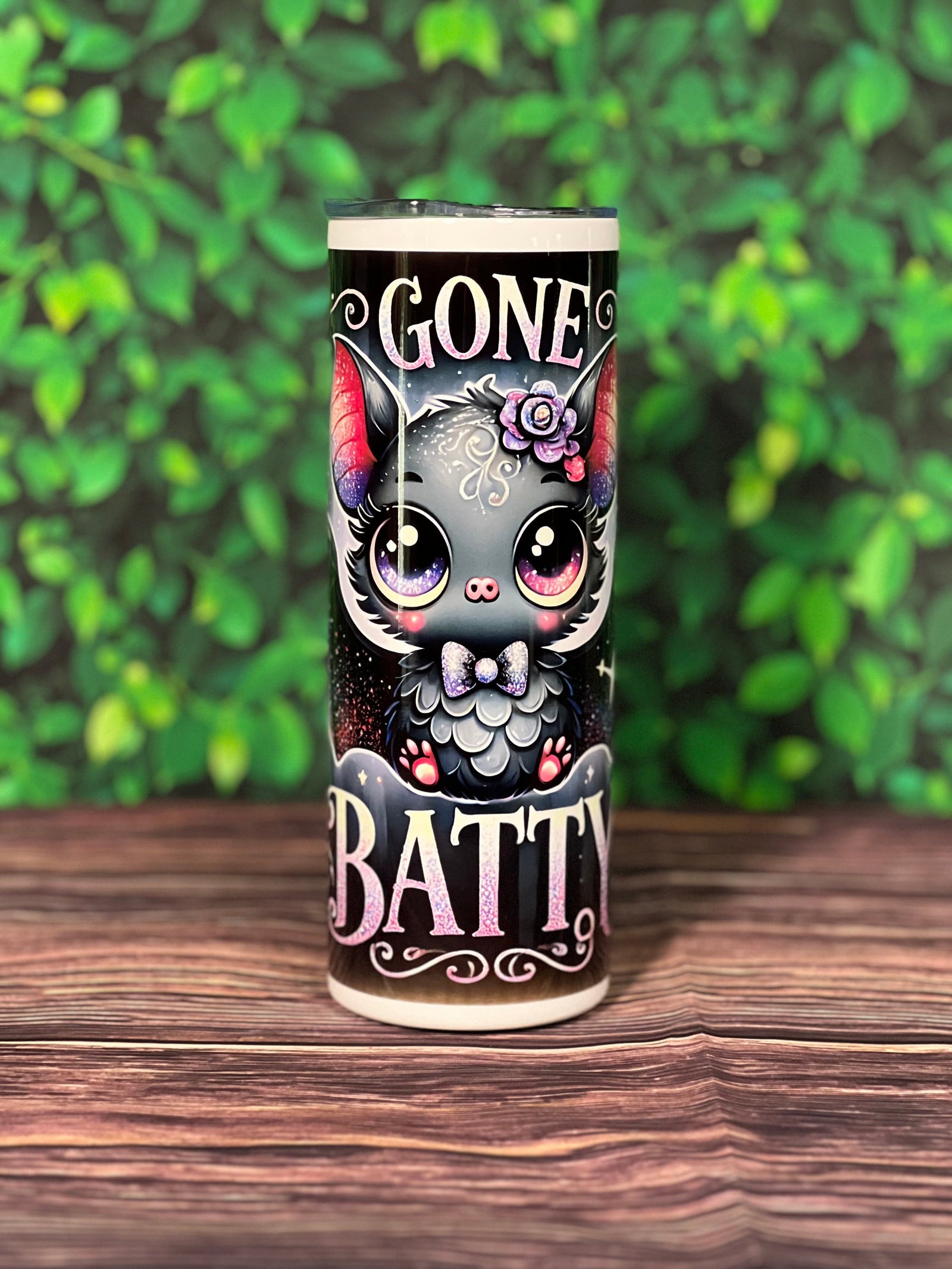 DillyDog Creations wrapin 20 Oz Skinny Tumbler / Halloween Gone Batty Glitter Bat