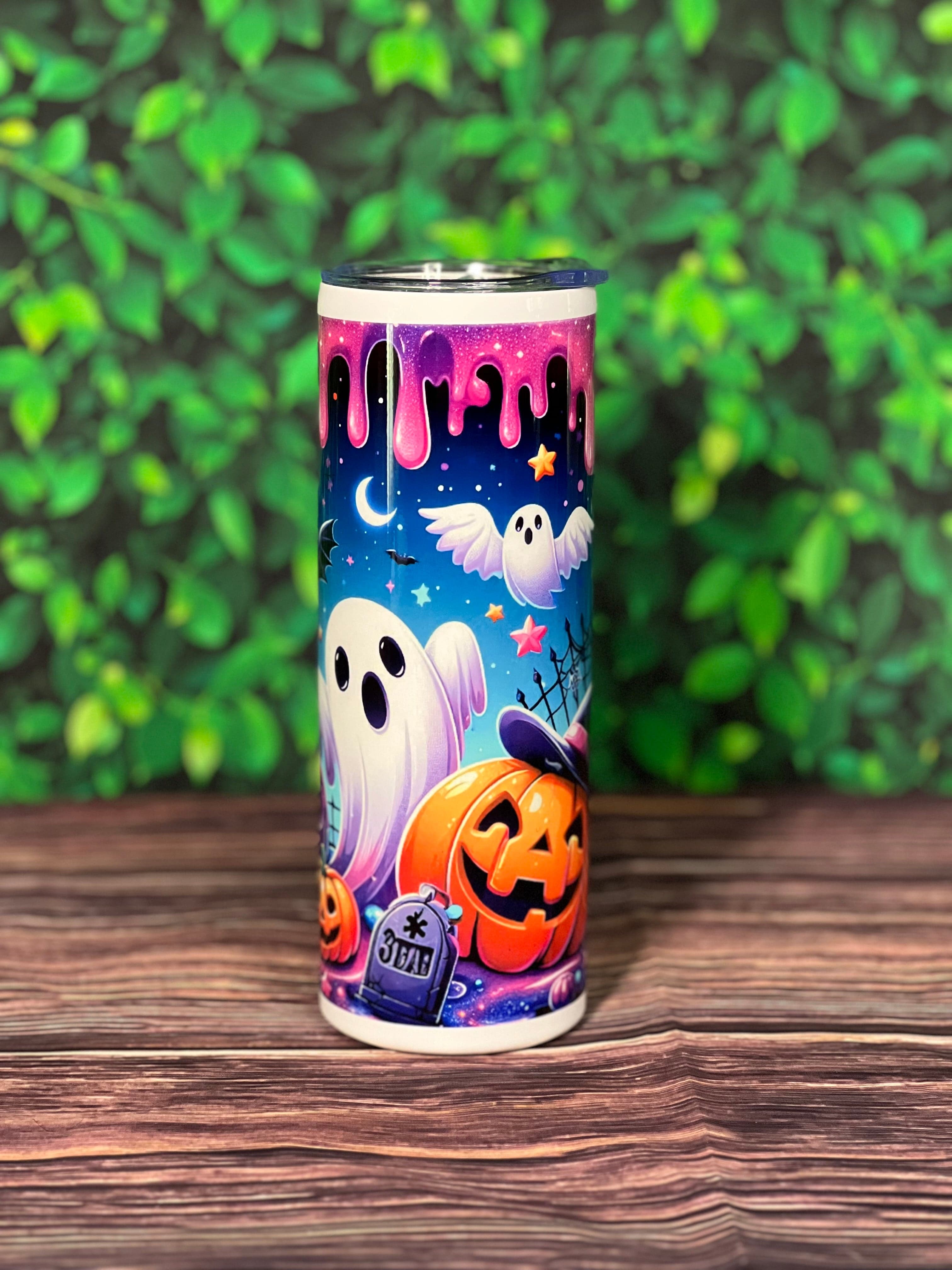 DillyDog Creations wrapin 20 Oz Skinny Tumbler / Halloween Graveyard