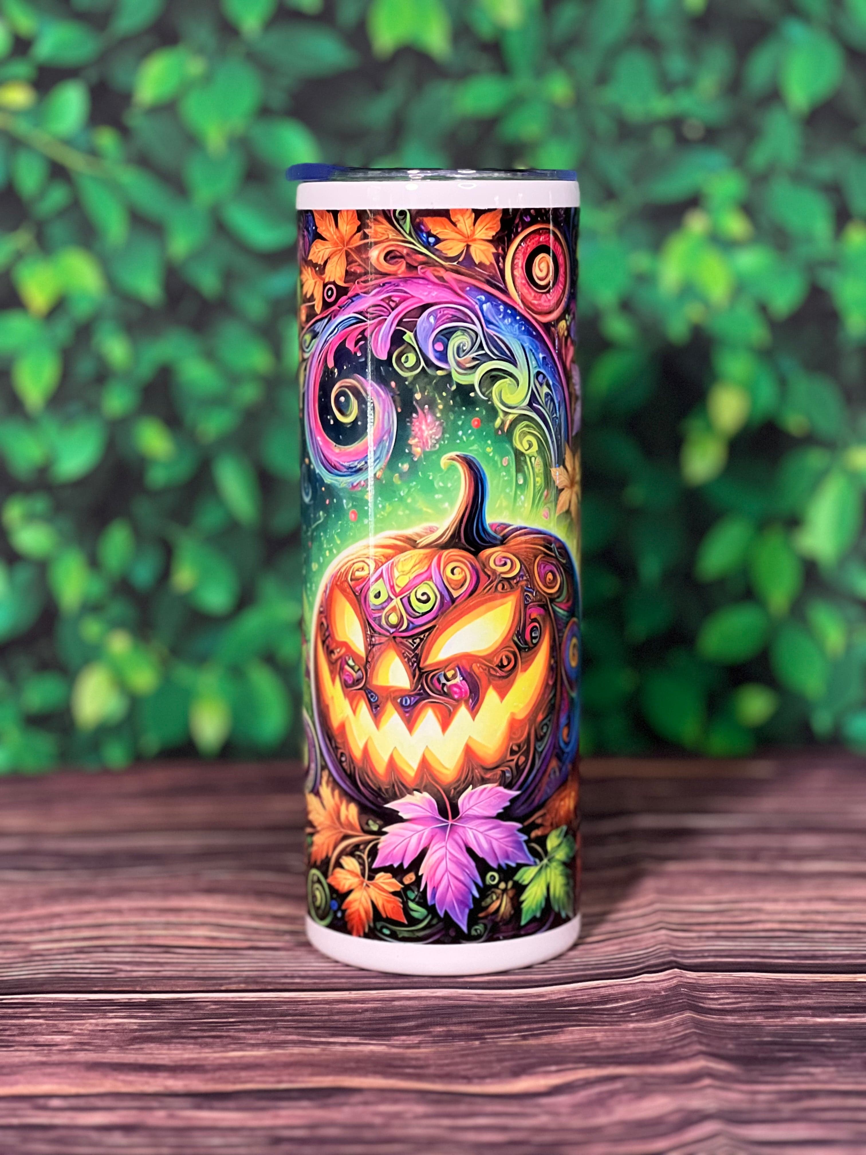 DillyDog Creations wrapin 20 Oz Skinny Tumbler / Halloween Pumpkin