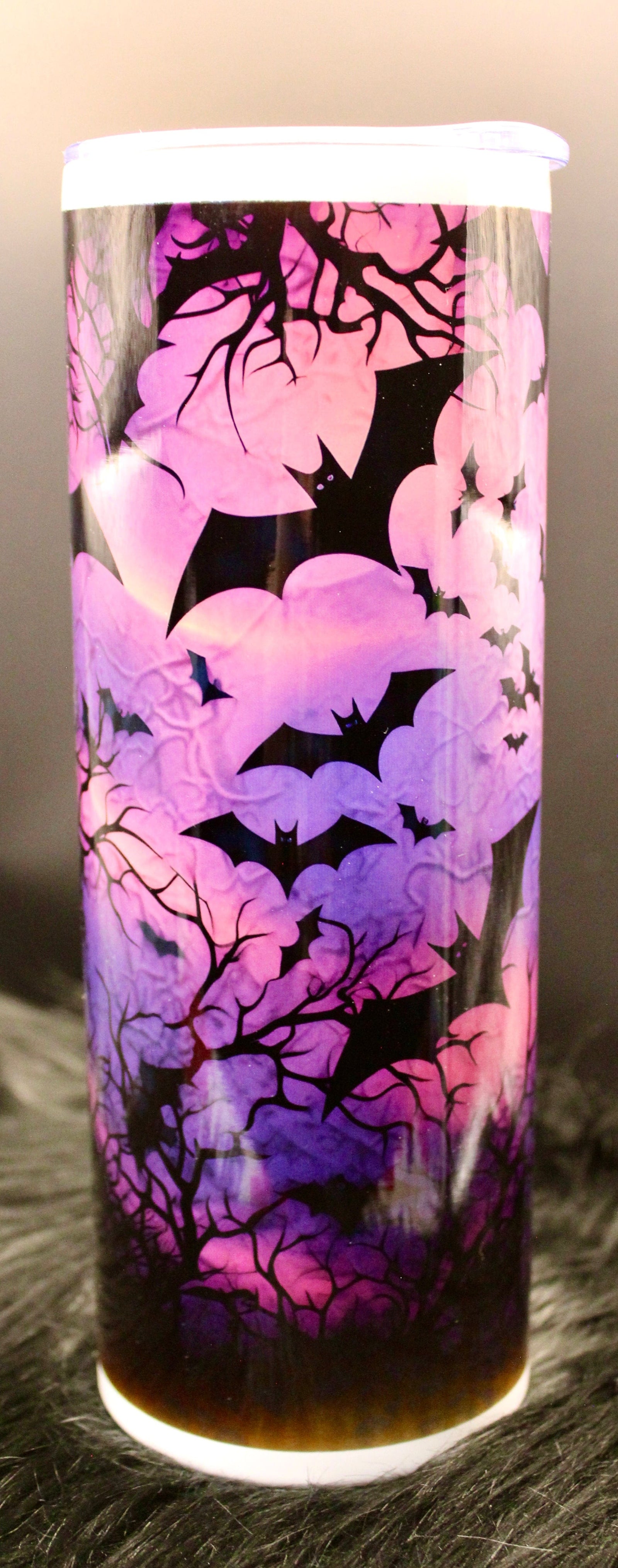 DillyDog Creations wrapin 20 Oz Skinny Tumbler / Halloween Purple Bats