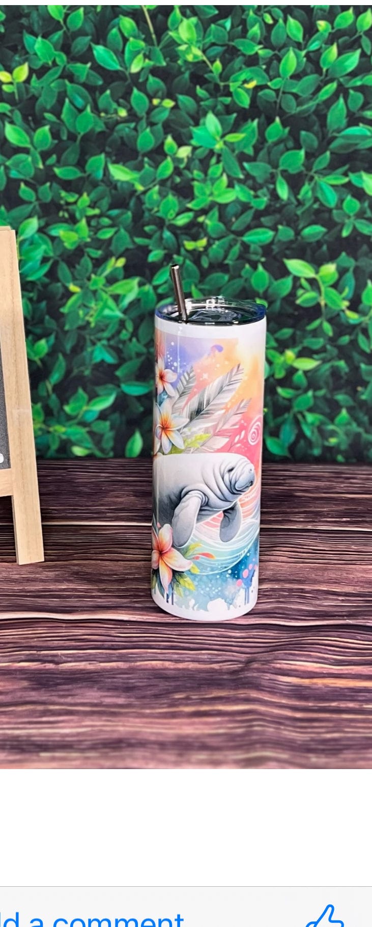 DillyDog Creations wrapin 20 Oz Skinny Tumbler / Hawaiian Floral Florida Manatee