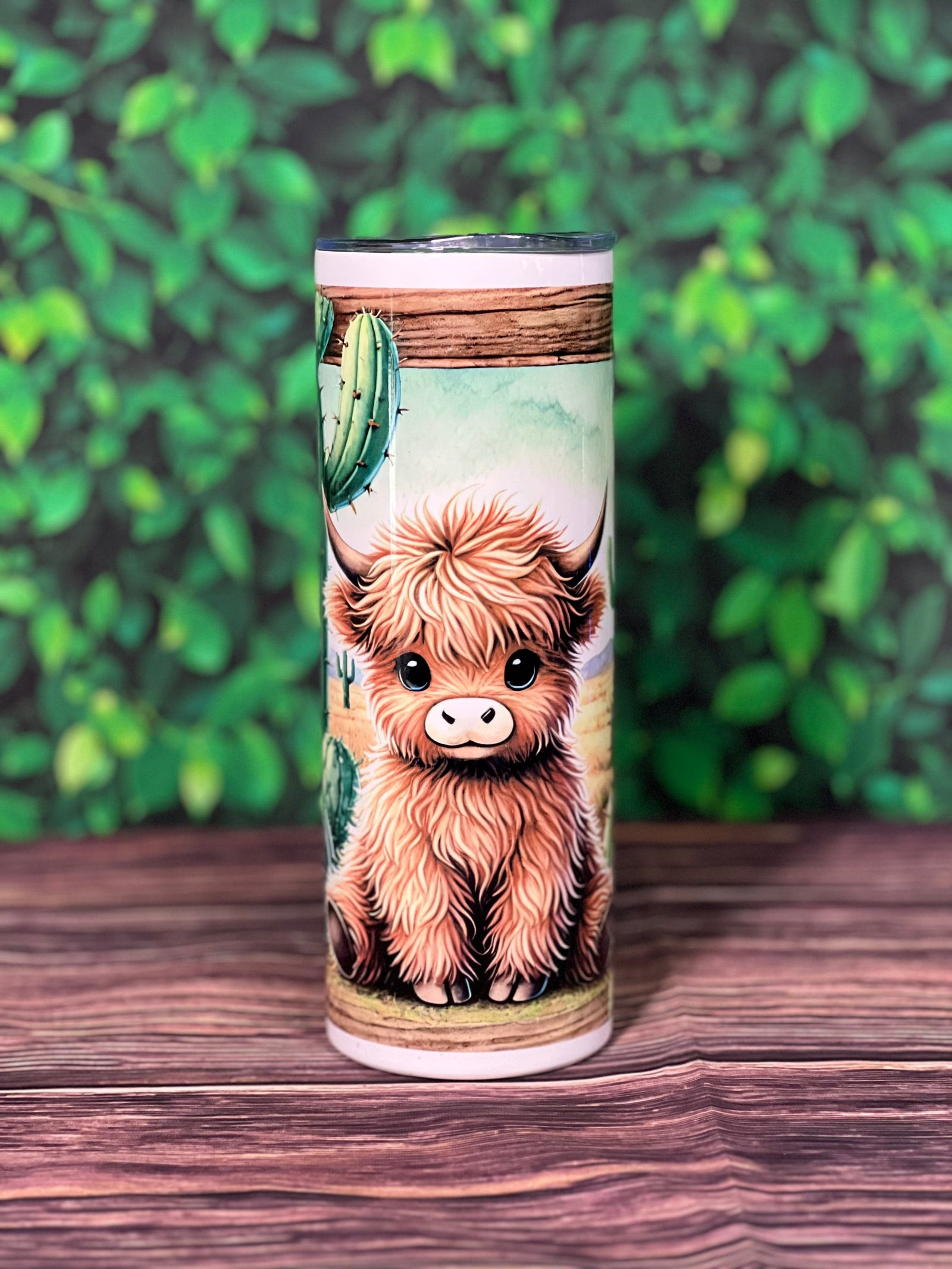 DillyDog Creations wrapin 20 Oz Skinny Tumbler / Highland Cow & Cactus