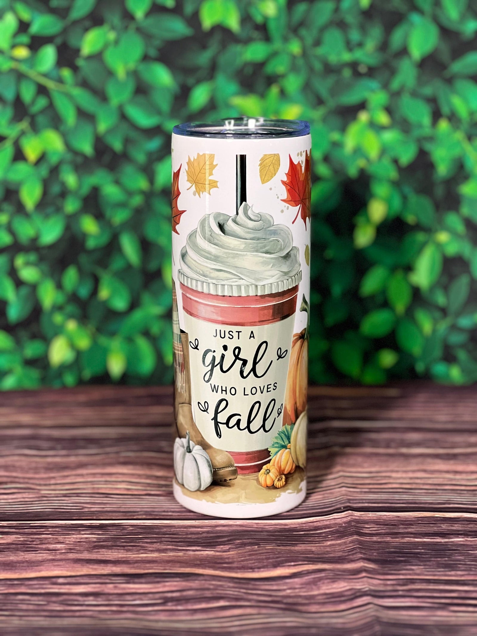 DillyDog Creations wrapin 20 Oz Skinny Tumbler / Just A Girl Who Loves Fall