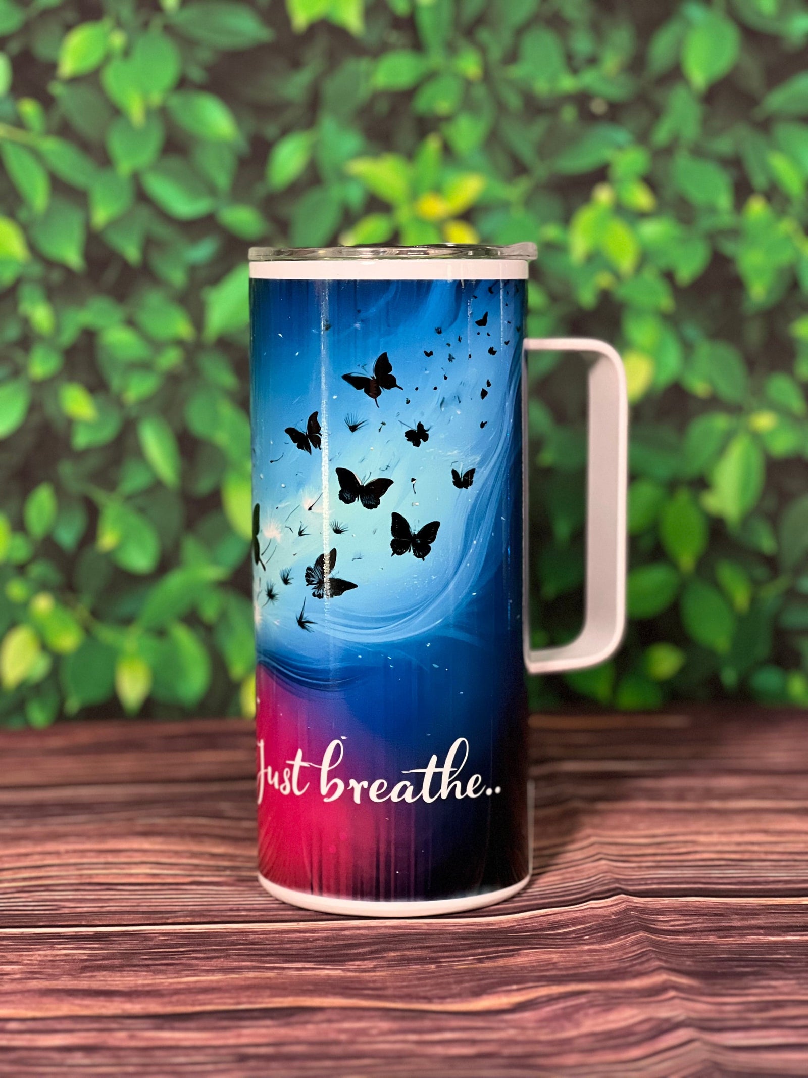 DillyDog Creations wrapin 20 Oz Skinny Tumbler / Just Breathe Dandelion Breeze ( Shown In 16oz With Handle )