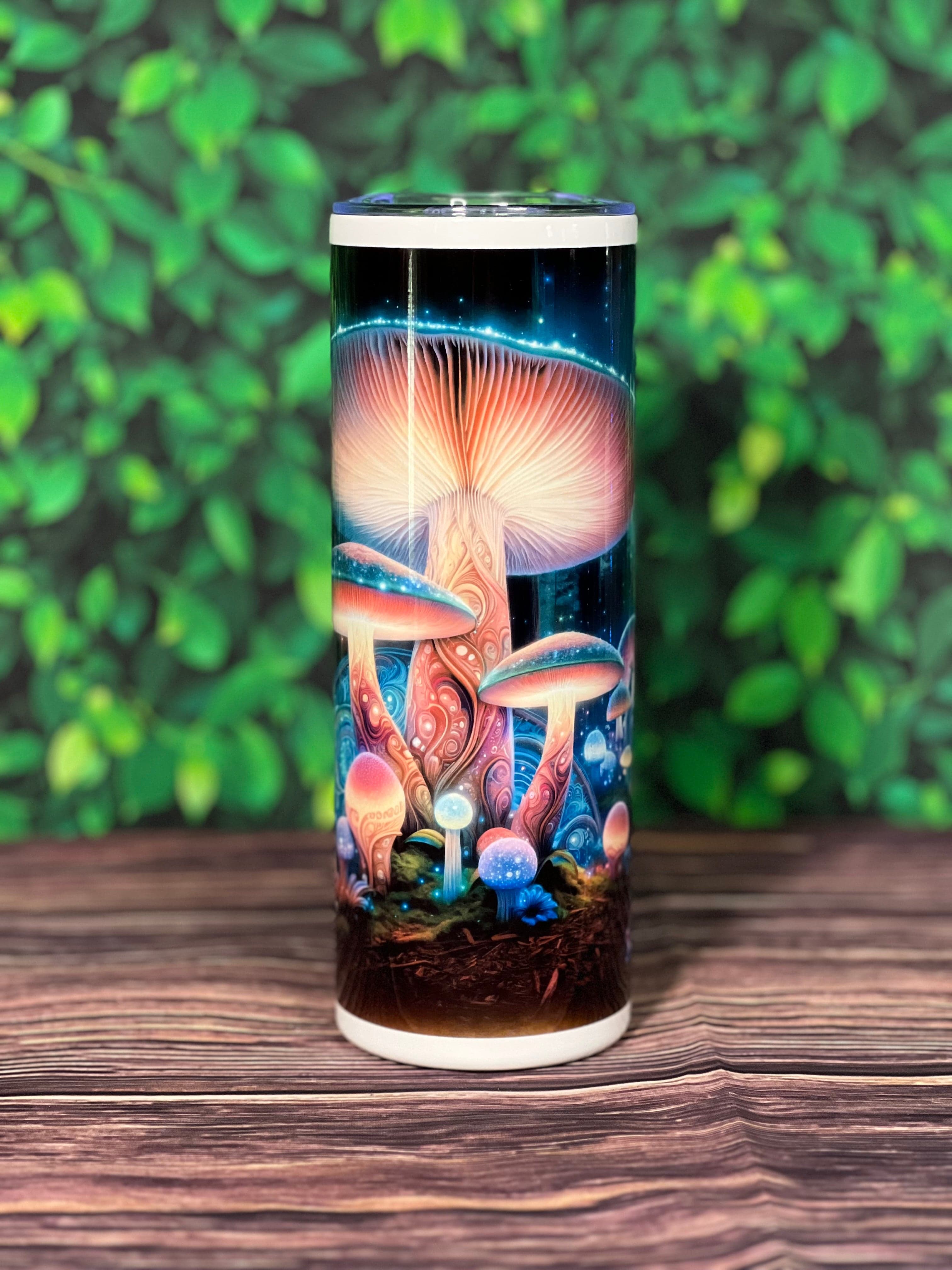 DillyDog Creations wrapin 20 Oz Skinny Tumbler / Magic Mushroom Forest