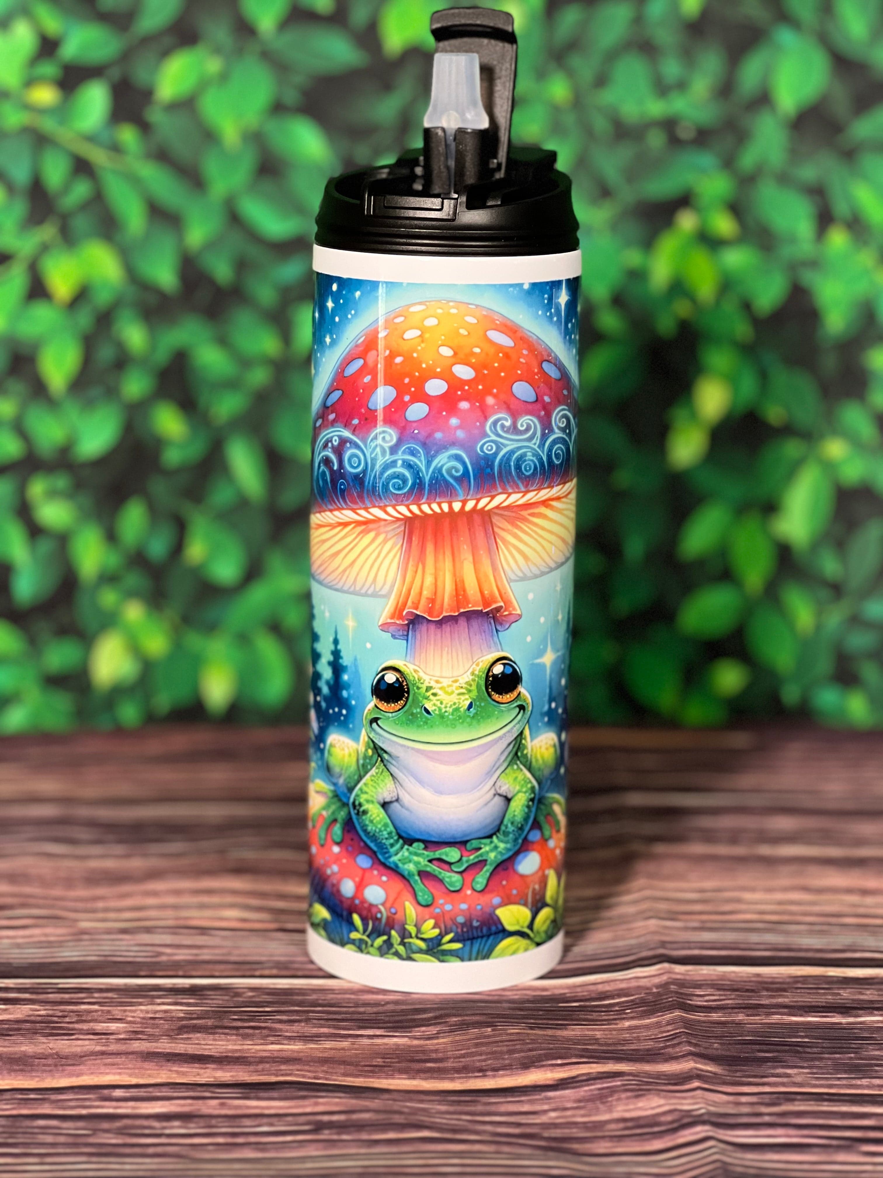 DillyDog Creations wrapin 20 Oz Skinny Tumbler / Magical Mushroom Frog ( Shown in Dual Sports Top  )