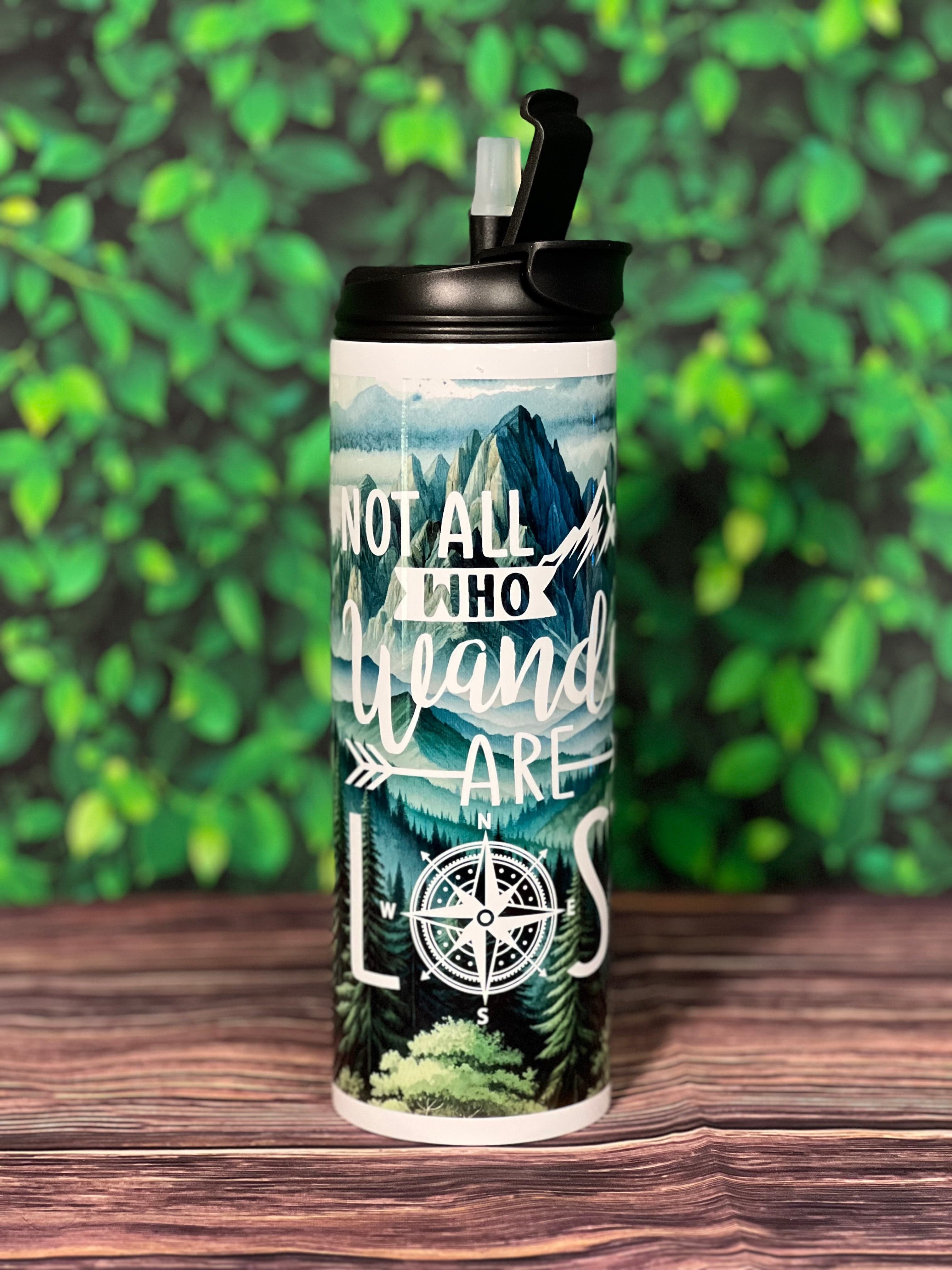 DillyDog Creations wrapin 20 Oz Skinny Tumbler / Not All Who Wander Are Lost ( Shown In Dual Sport Top Version )