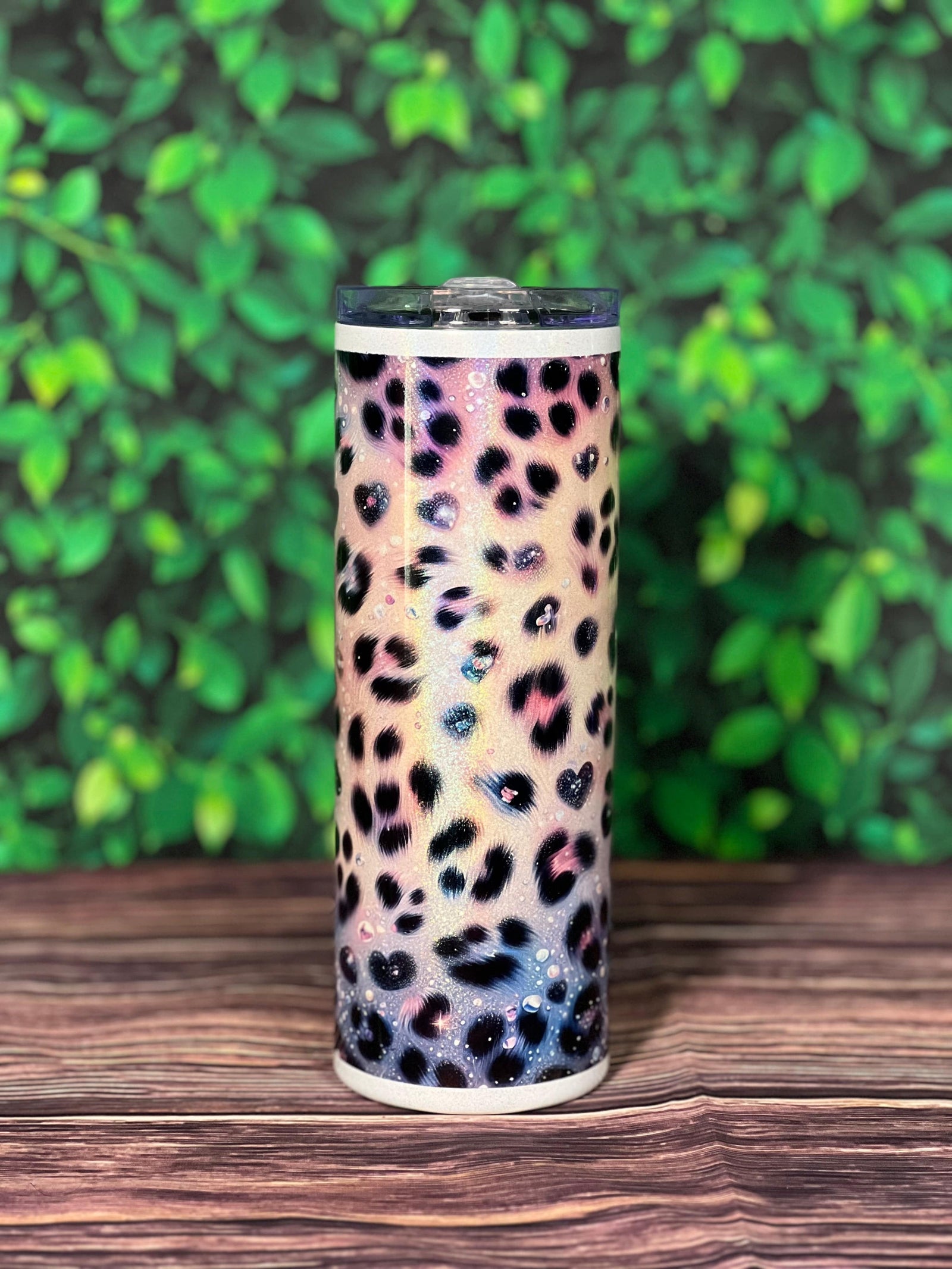 DillyDog Creations wrapin 20 Oz Skinny Tumbler / Sparkly Leopard ( Shown in Glitter Version )