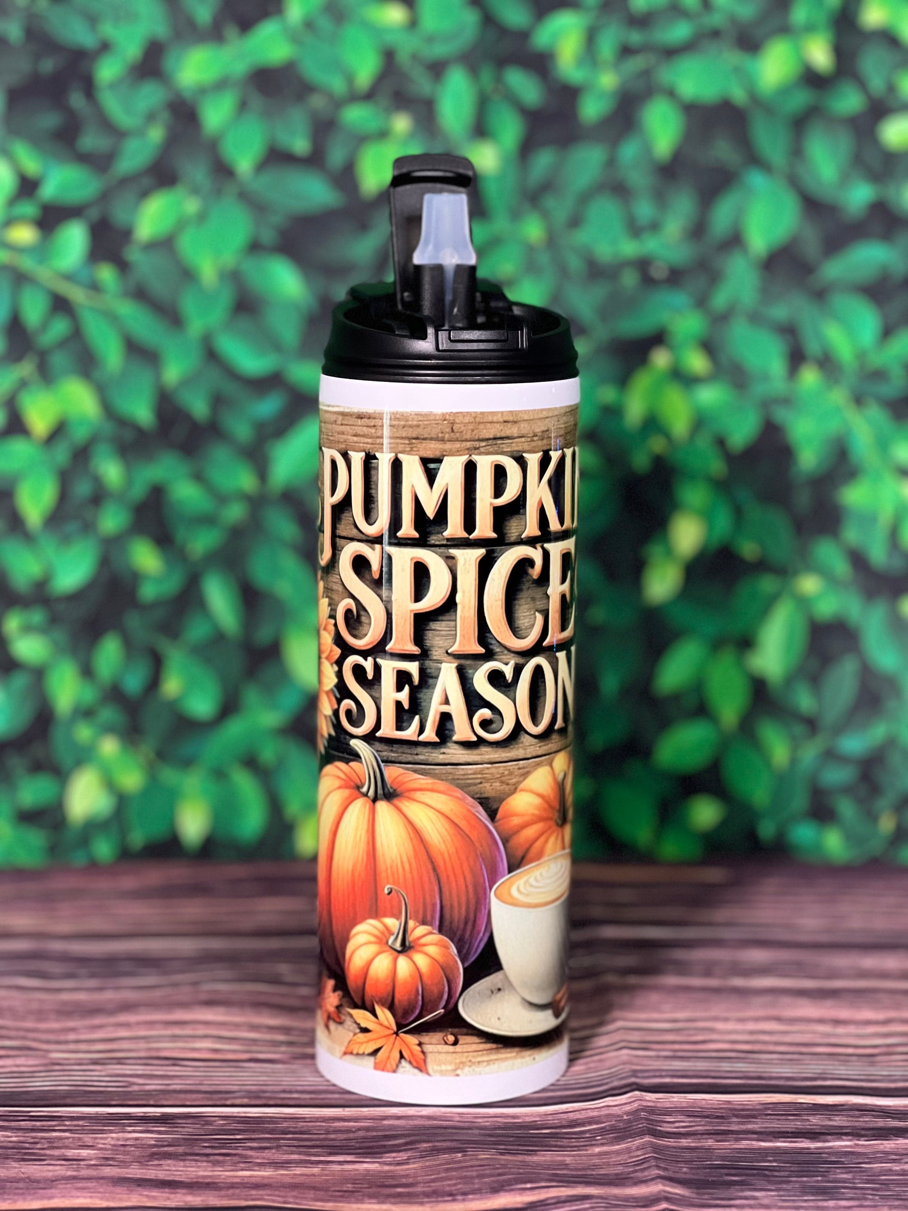 DillyDog Creations wrapin 20 Oz Skinny Tumbler / Sunflower Pumpkin Spice Season ( Shown in Dual Sports-Top Version )