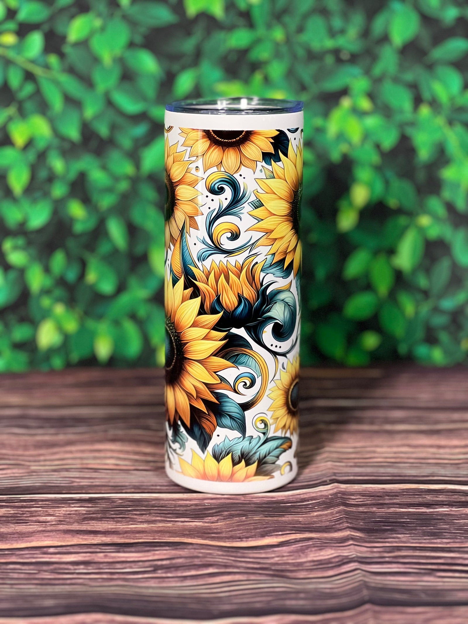 DillyDog Creations wrapin 20 Oz Skinny Tumbler / Sunflowers & Vines