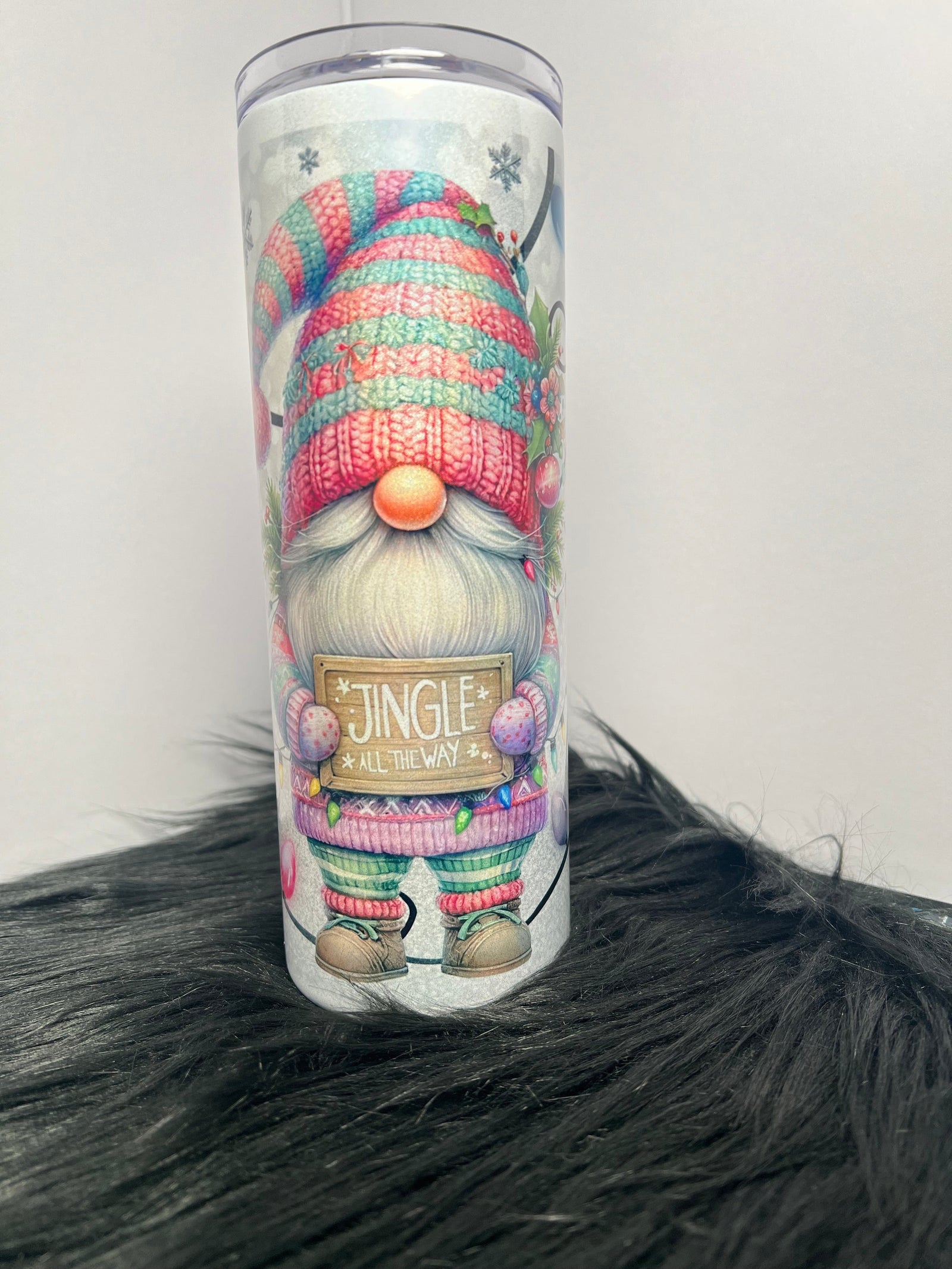 DillyDog Creations wrapin 20Oz Skinny Tumbler / Christmas Gnome Jingle All The Way ( Shown in Glitter Version )