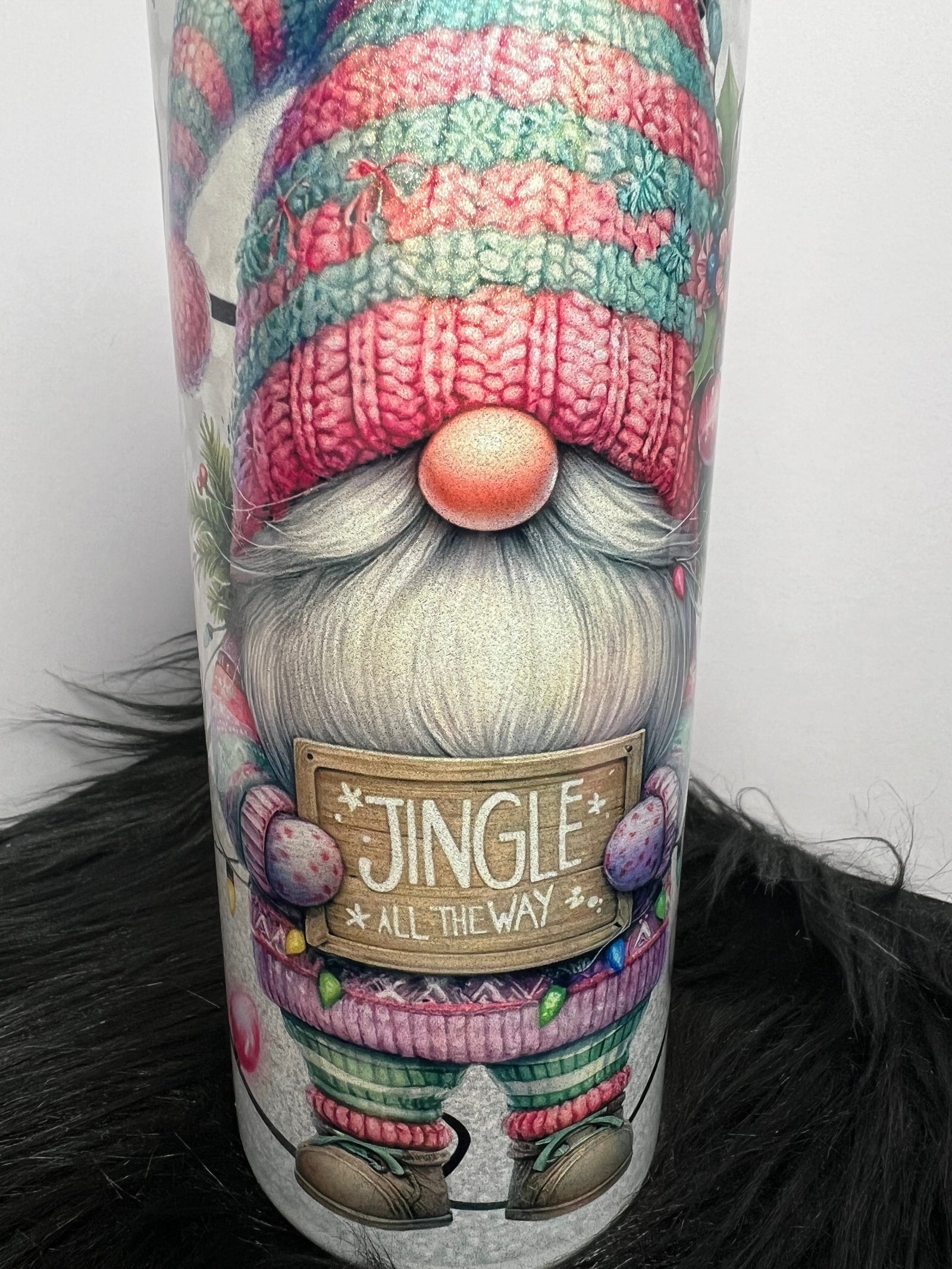 DillyDog Creations wrapin 20Oz Skinny Tumbler / Christmas Gnome Jingle All The Way ( Shown in Glitter Version )