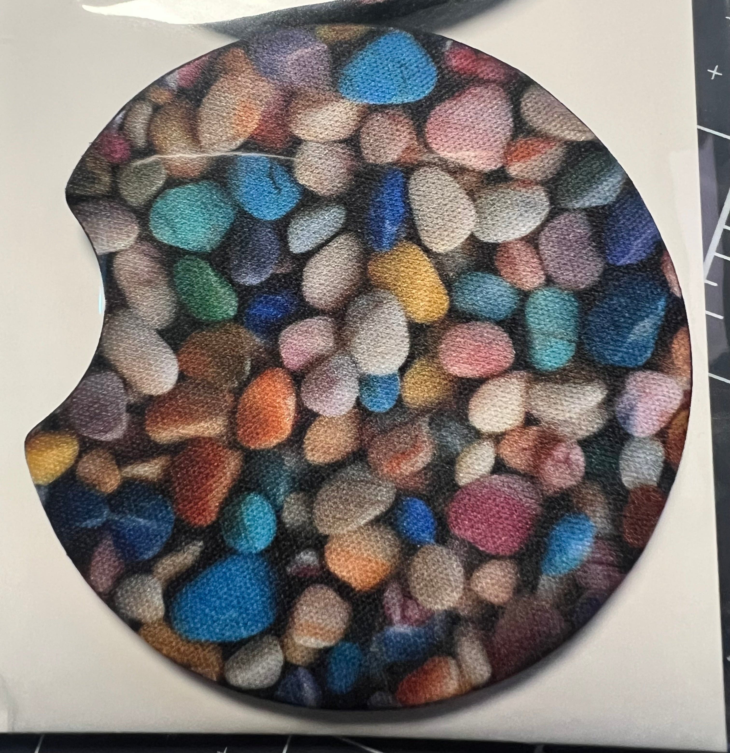 DillyDog Creations wrapin Car Coaster Set / Colorful River Rocks