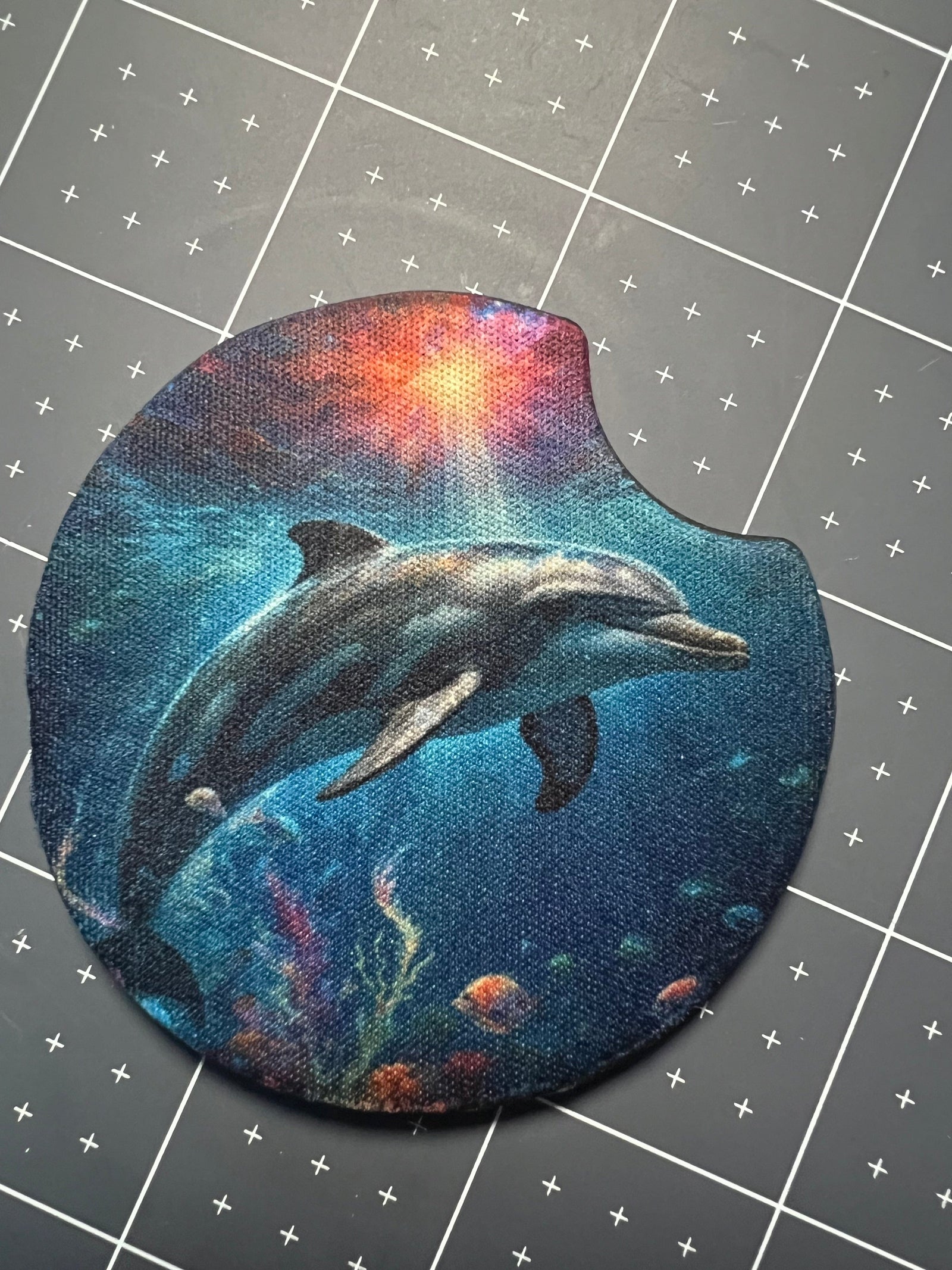 DillyDog Creations wrapin Car Coaster Set / Dolphin Sunset