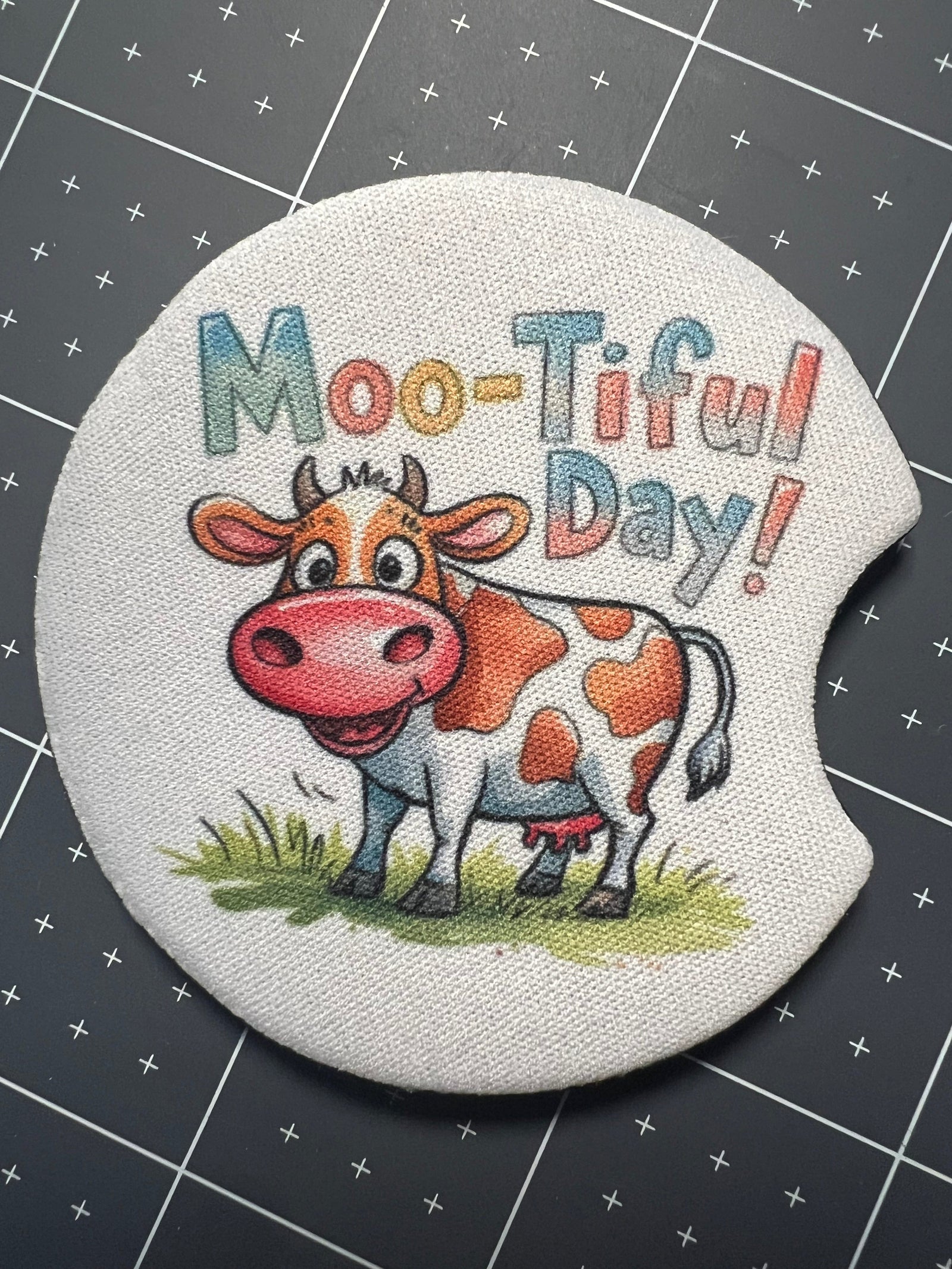 DillyDog Creations wrapin Car Coaster Set / Moo-tiful Day Heifer