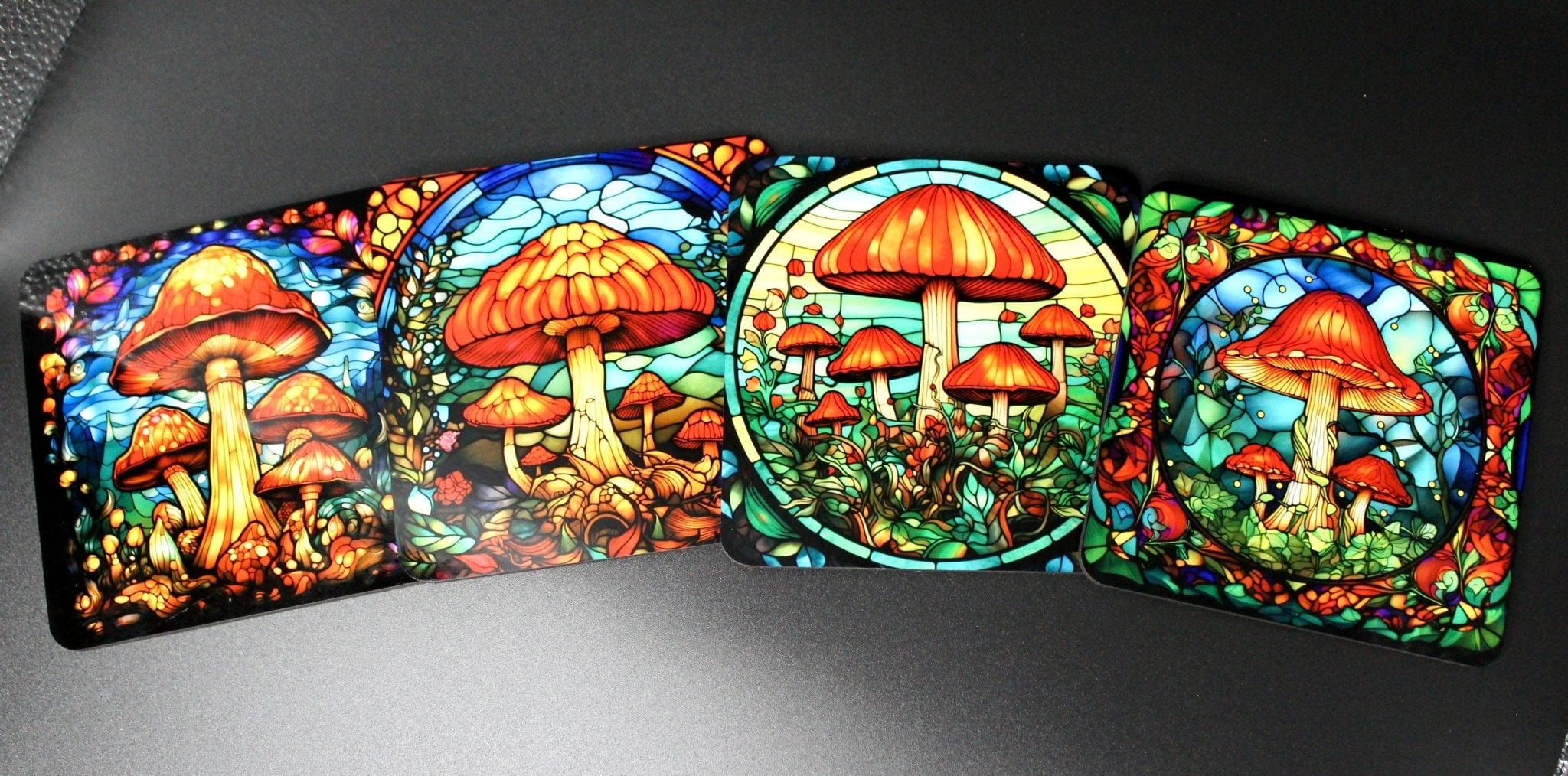 DillyDog Creations wrapin Coasters / Mushroom Stained Glass