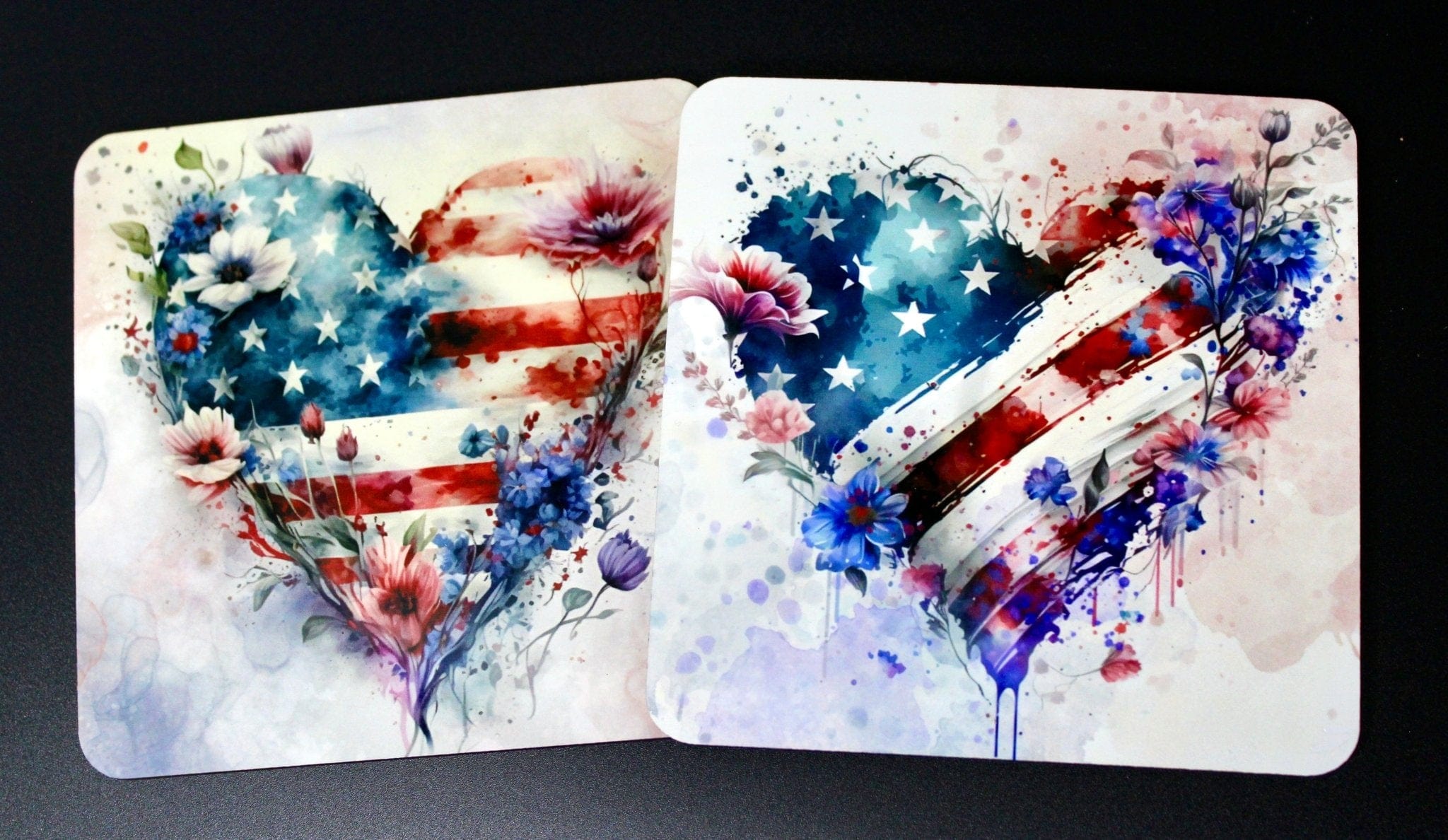 DillyDog Creations wrapin Coasters / Patriotic Hearts