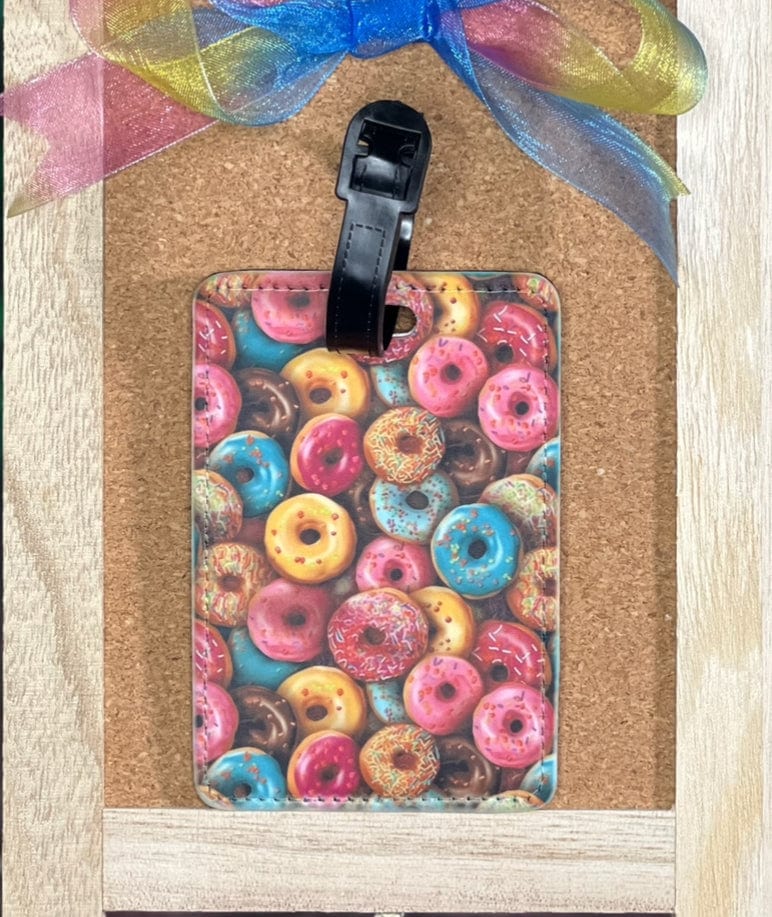 DillyDog Creations wrapin Faux Leather Luggage Tag / Rainbow Donuts