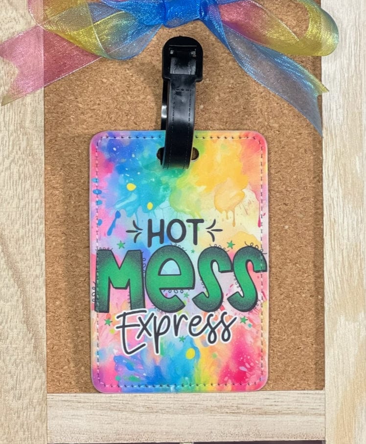 DillyDog Creations wrapin Faux Leather Luggage Tag / Rainbow Hot Mess Express