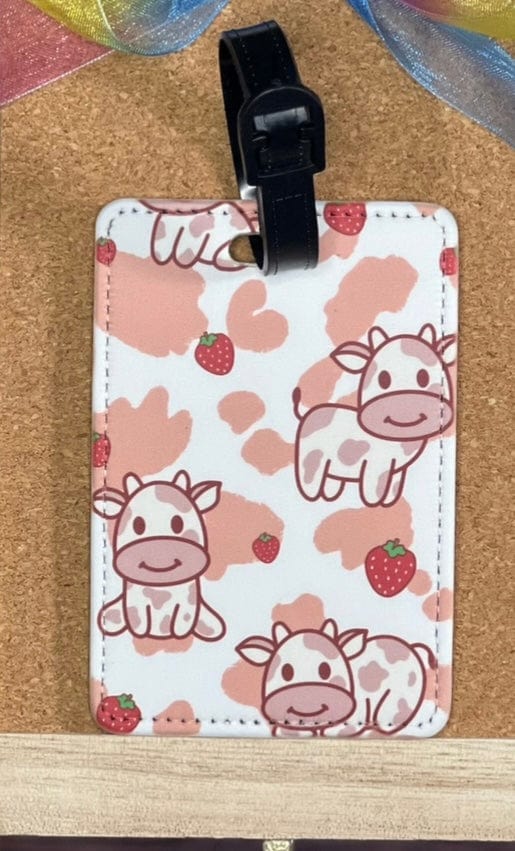 DillyDog Creations wrapin Faux Leather Luggage Tag / Strawberry Cow