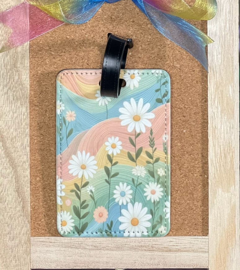 DillyDog Creations wrapin Faux Leather Luggage Tag / Vintage Rainbow Daisies