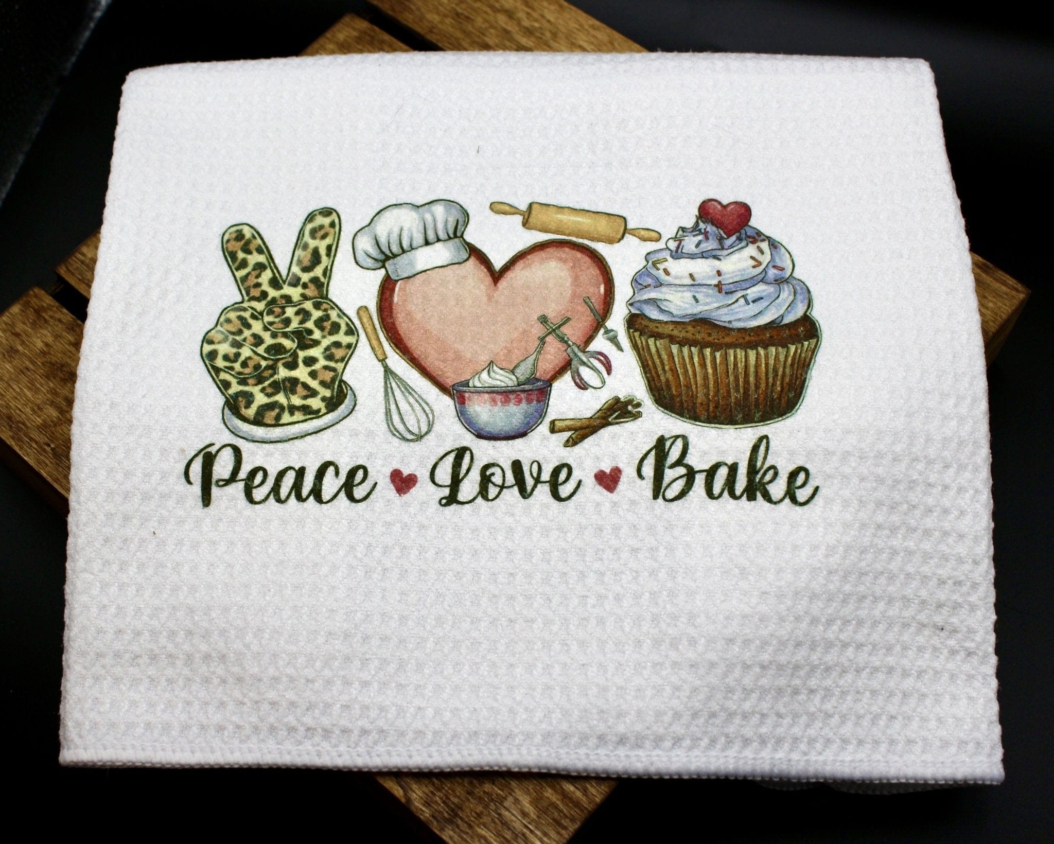 DillyDog Creations wrapin Kitchen Towel / Peace Love Bake