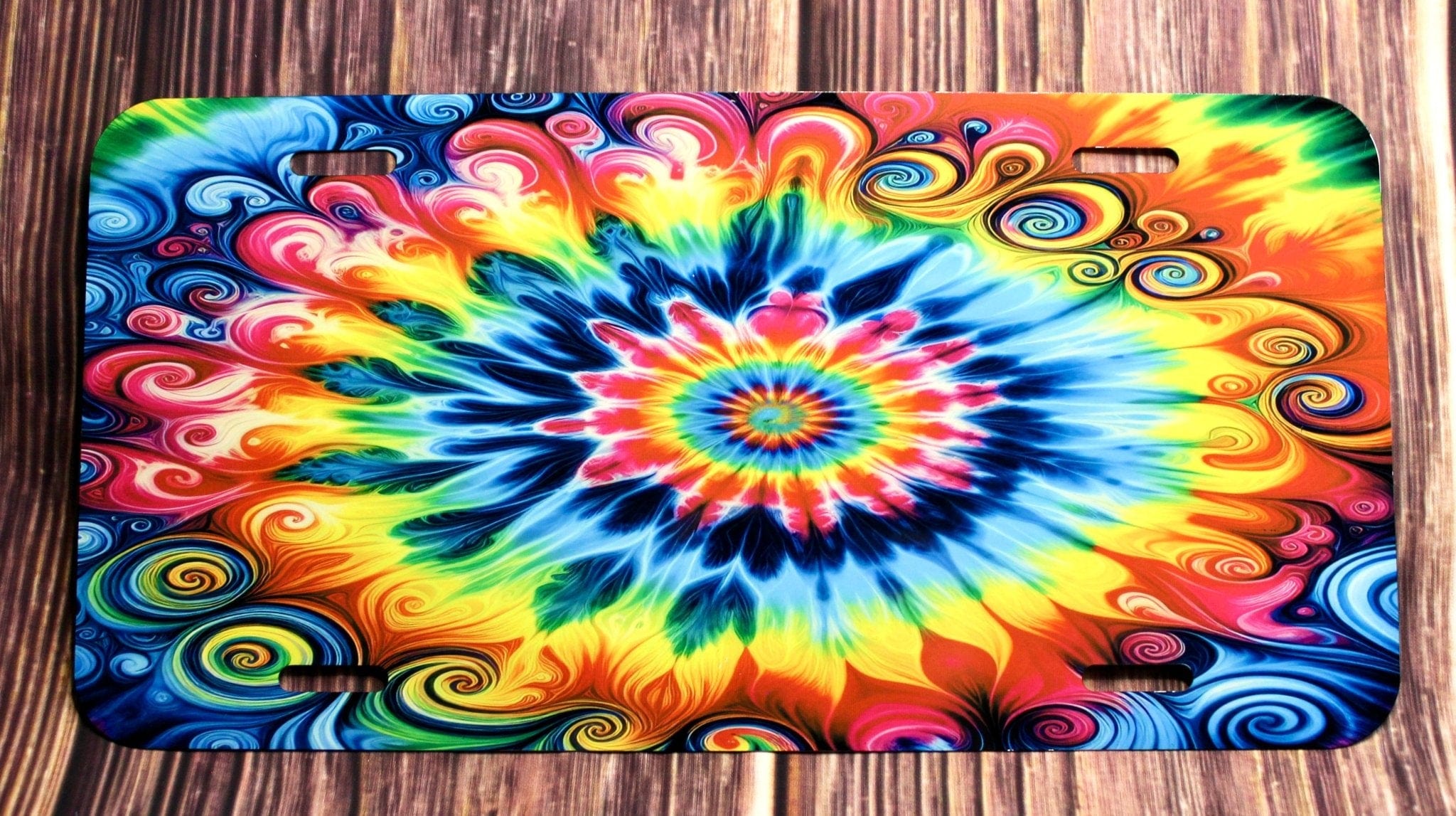 DillyDog Creations wrapin License Plate Set / Rainbow TyeDye