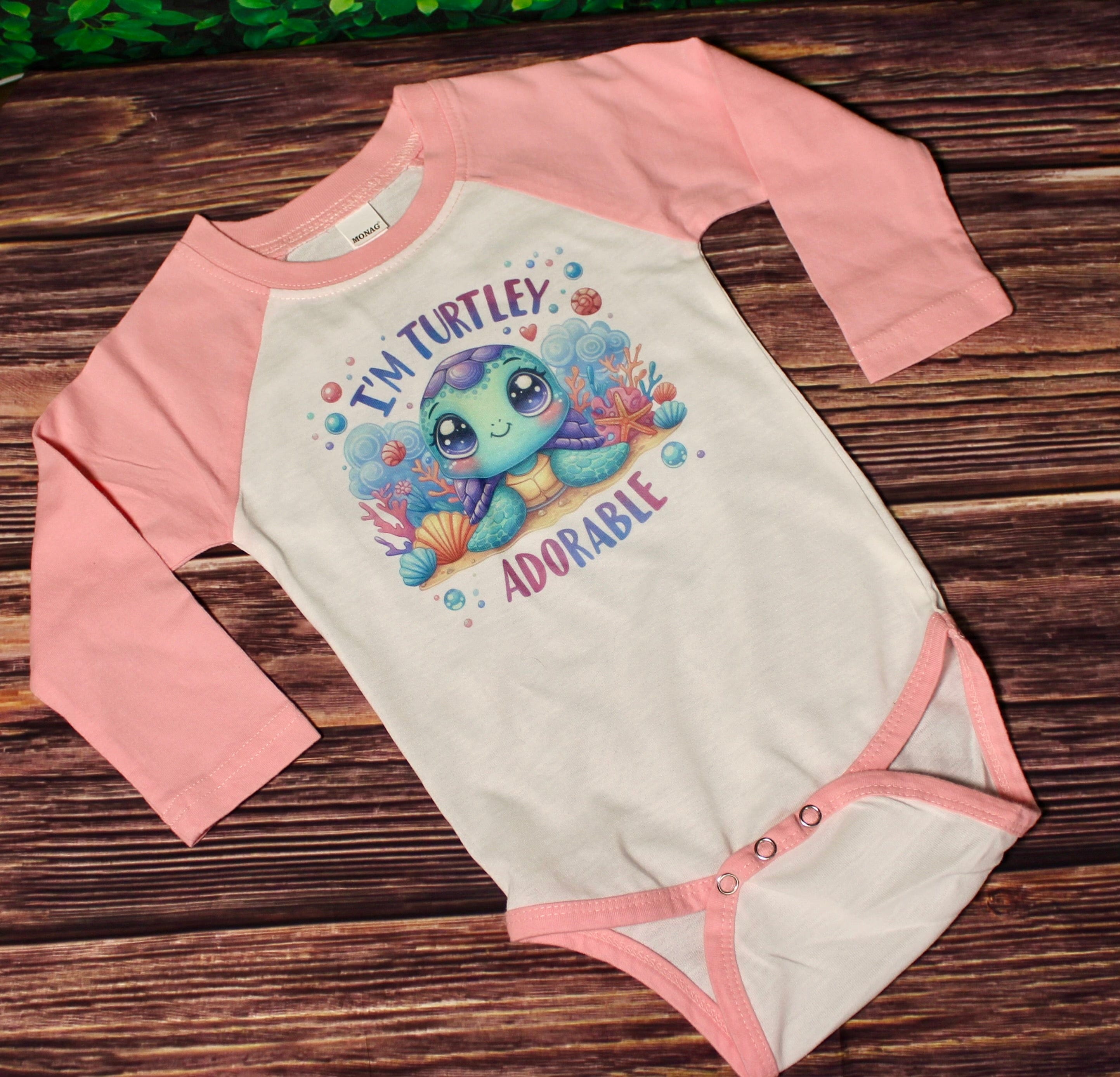 DillyDog Creations wrapin Long Sleeve Onesie / Pink I’m Turtley Adorable