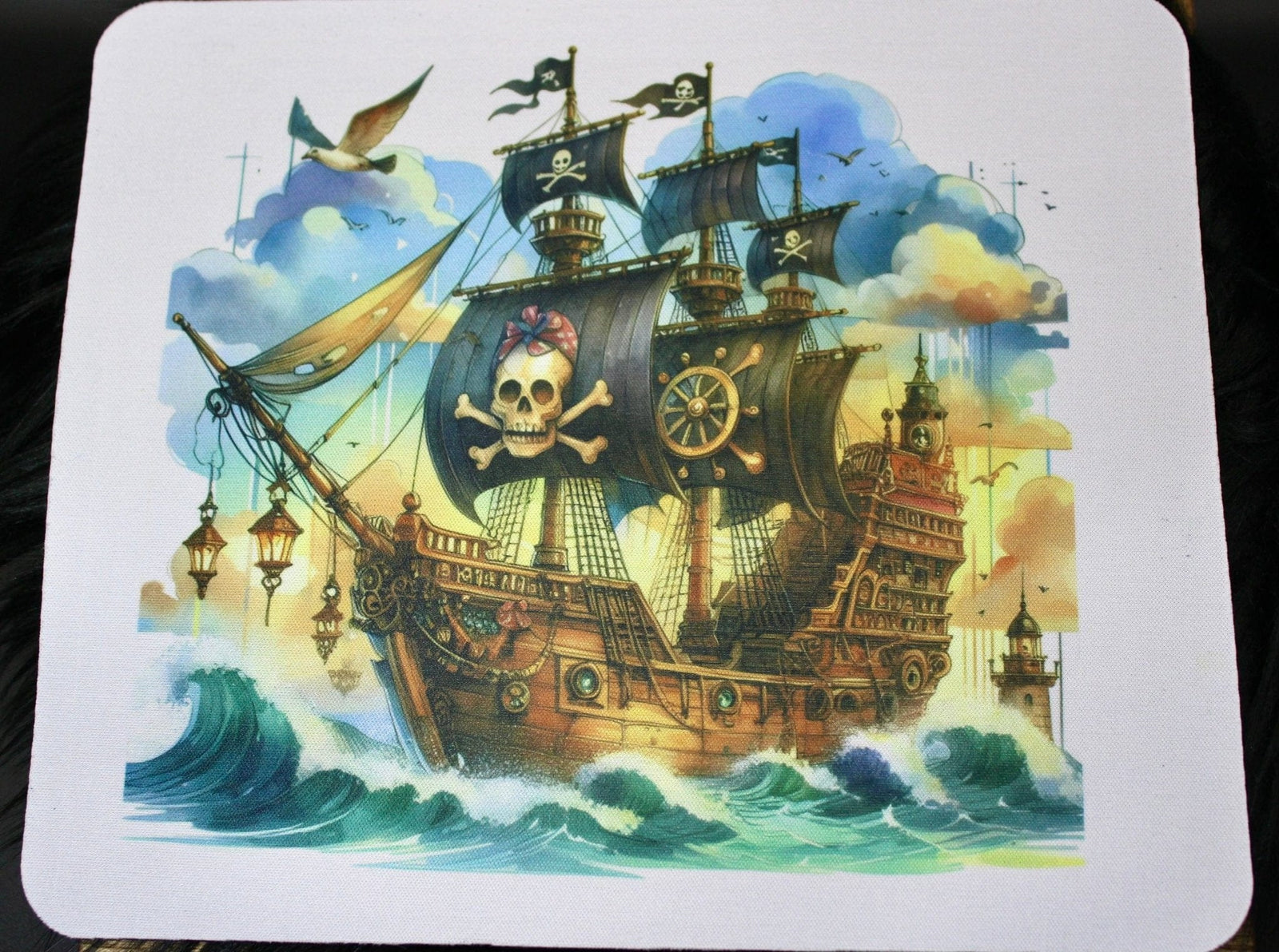 DillyDog Creations wrapin Mouse Pad / Cute Pirate Ship