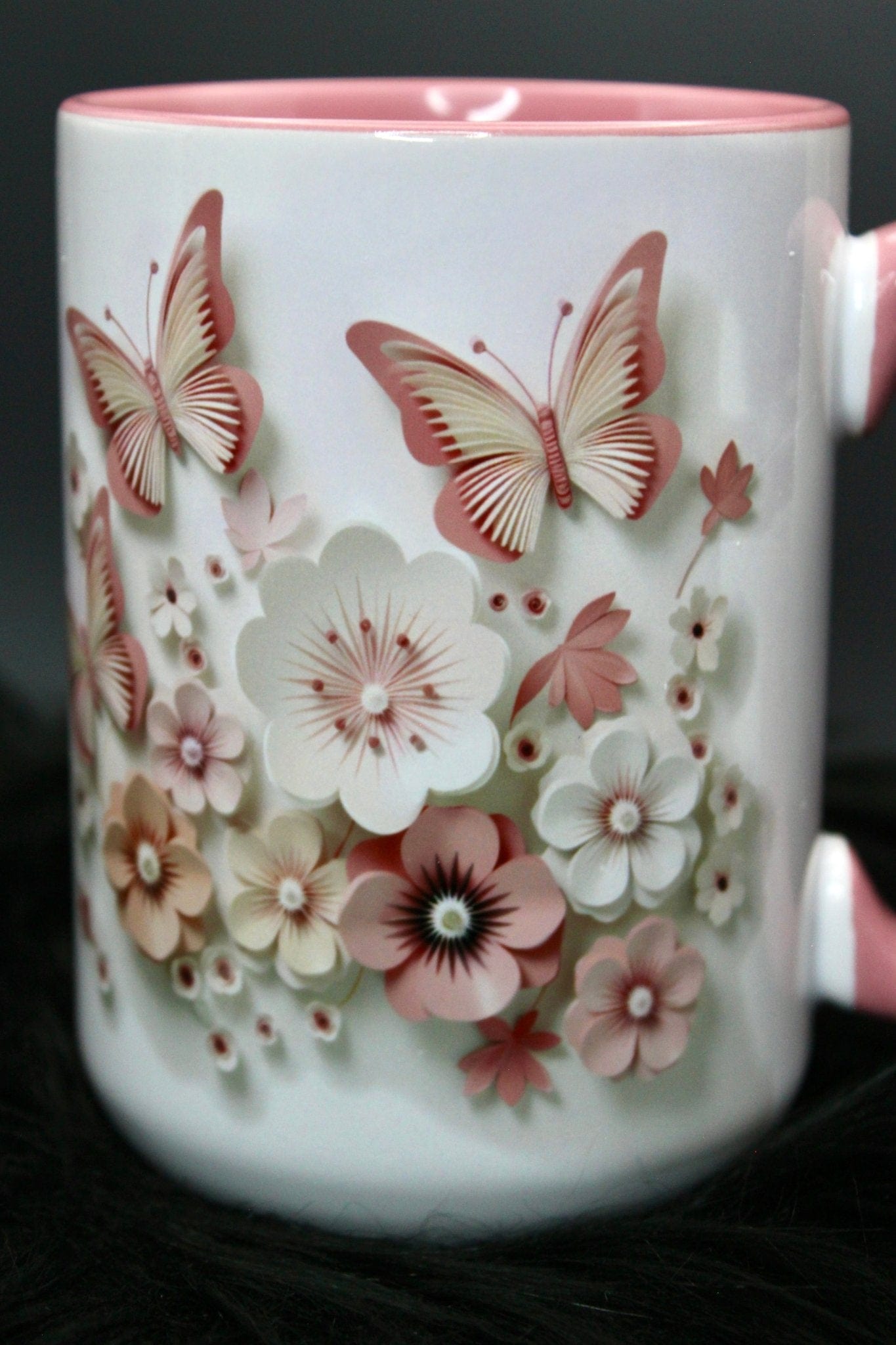 DillyDog Creations wrapin Mug / 3D Butterflies ( Pink Interior )