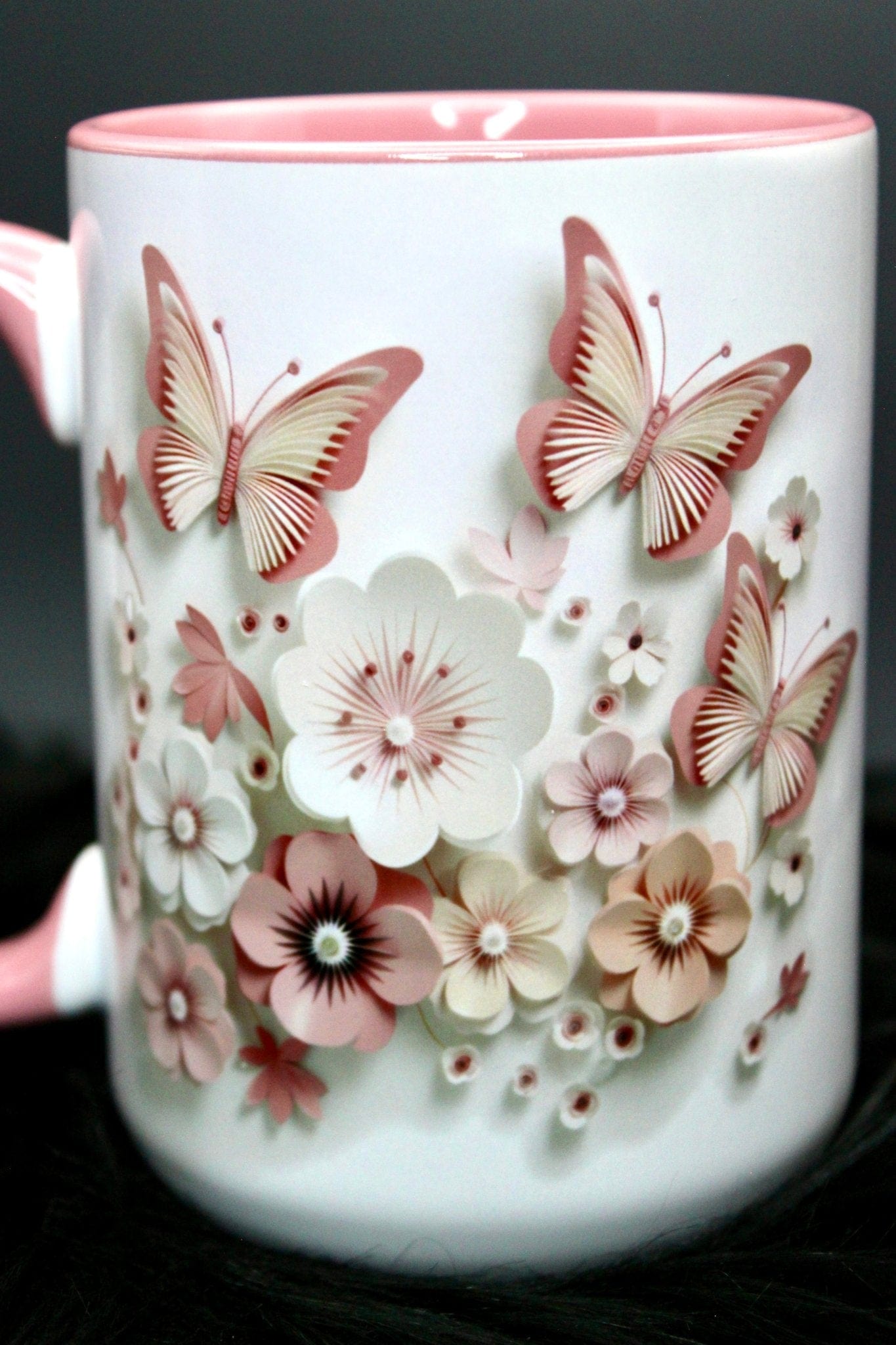 DillyDog Creations wrapin Mug / 3D Butterflies ( Pink Interior )