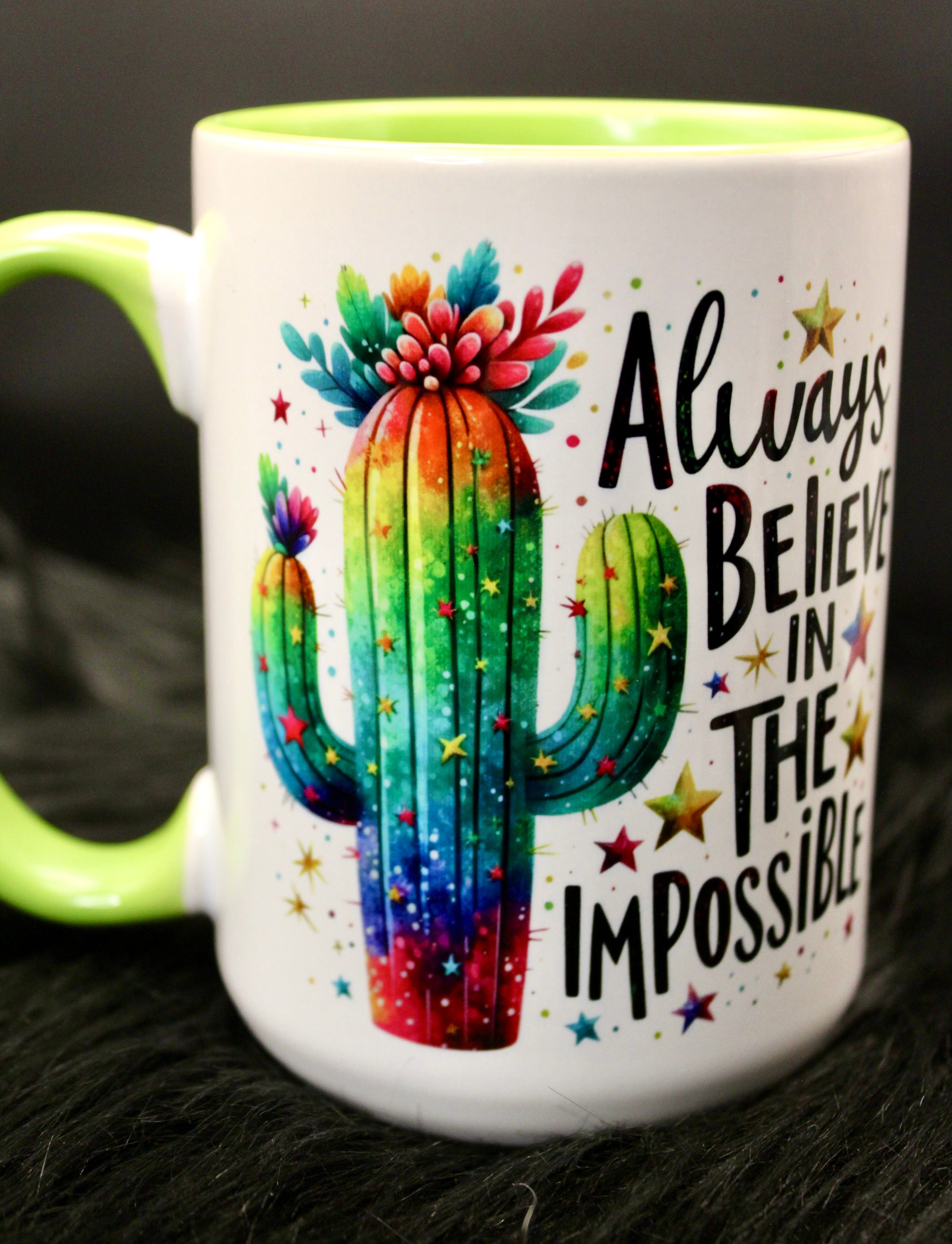 DillyDog Creations wrapin Mug / Believe in The Impossible ( Green Interior )