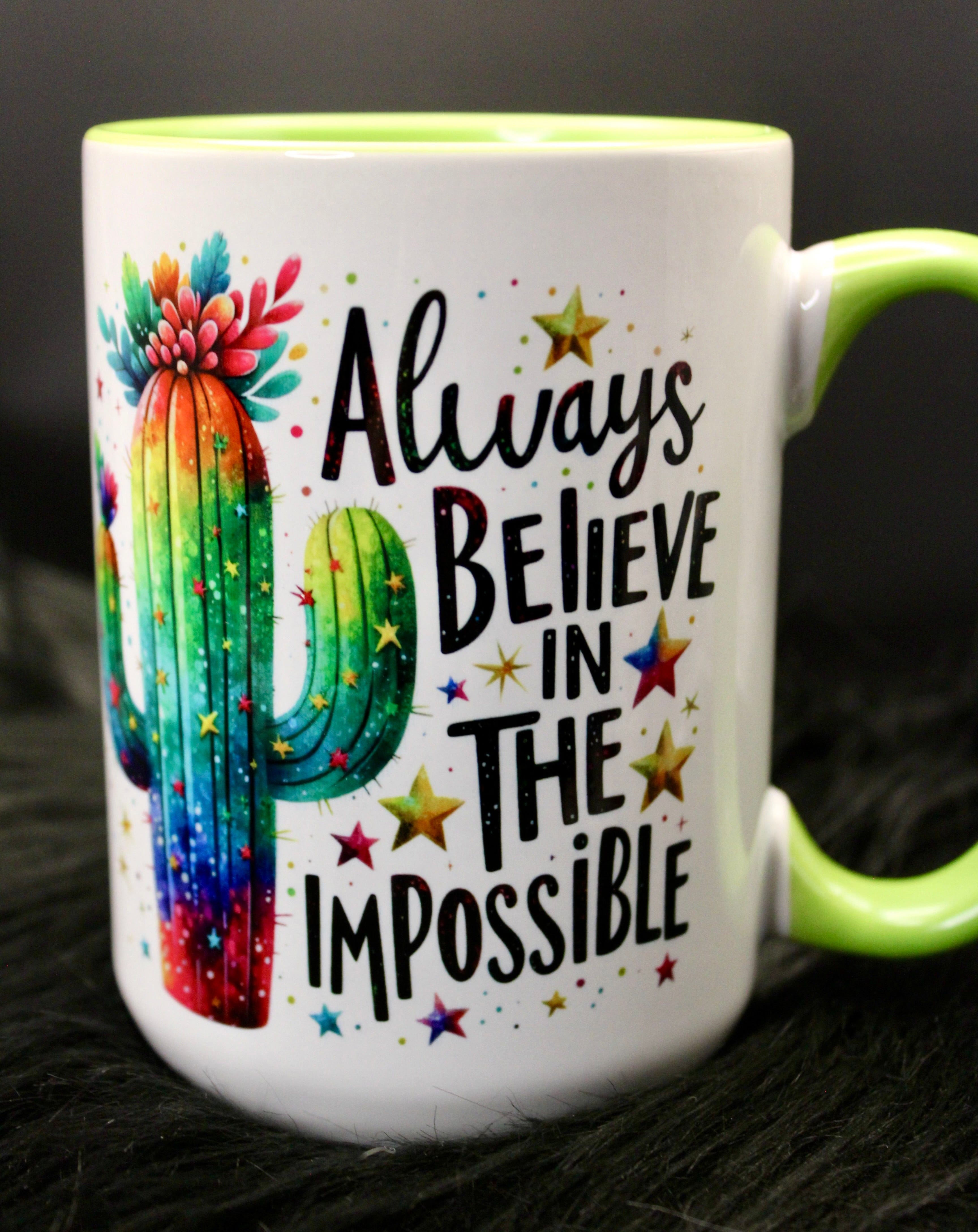 DillyDog Creations wrapin Mug / Believe in The Impossible ( Green Interior )