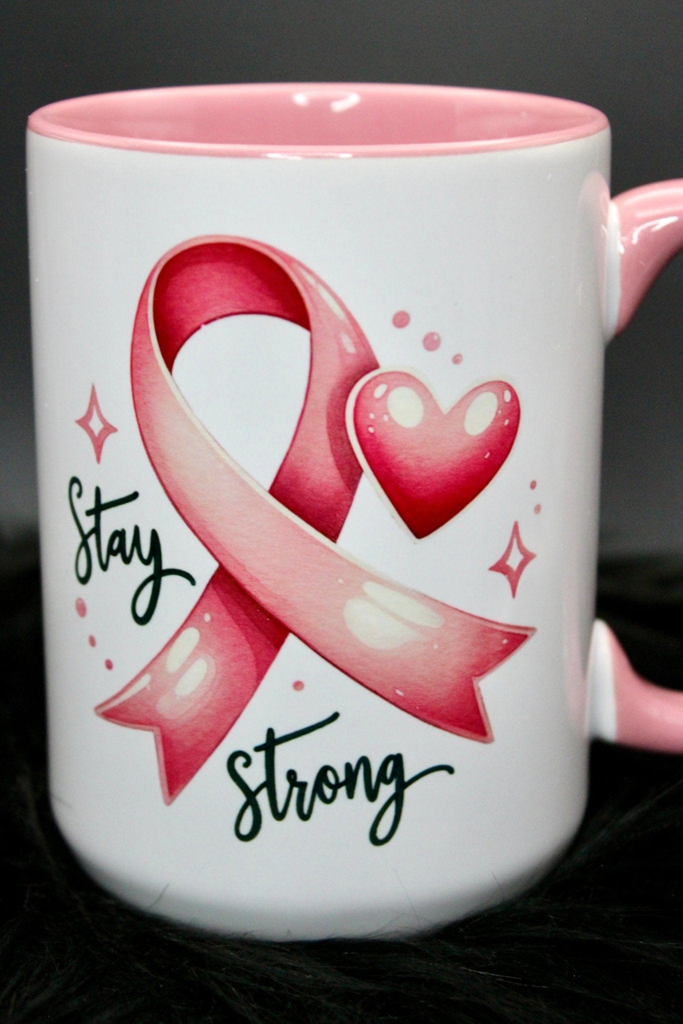 DillyDog Creations wrapin Mug / Breast Cancer Awareness Stay Strong ( Pink Interior )