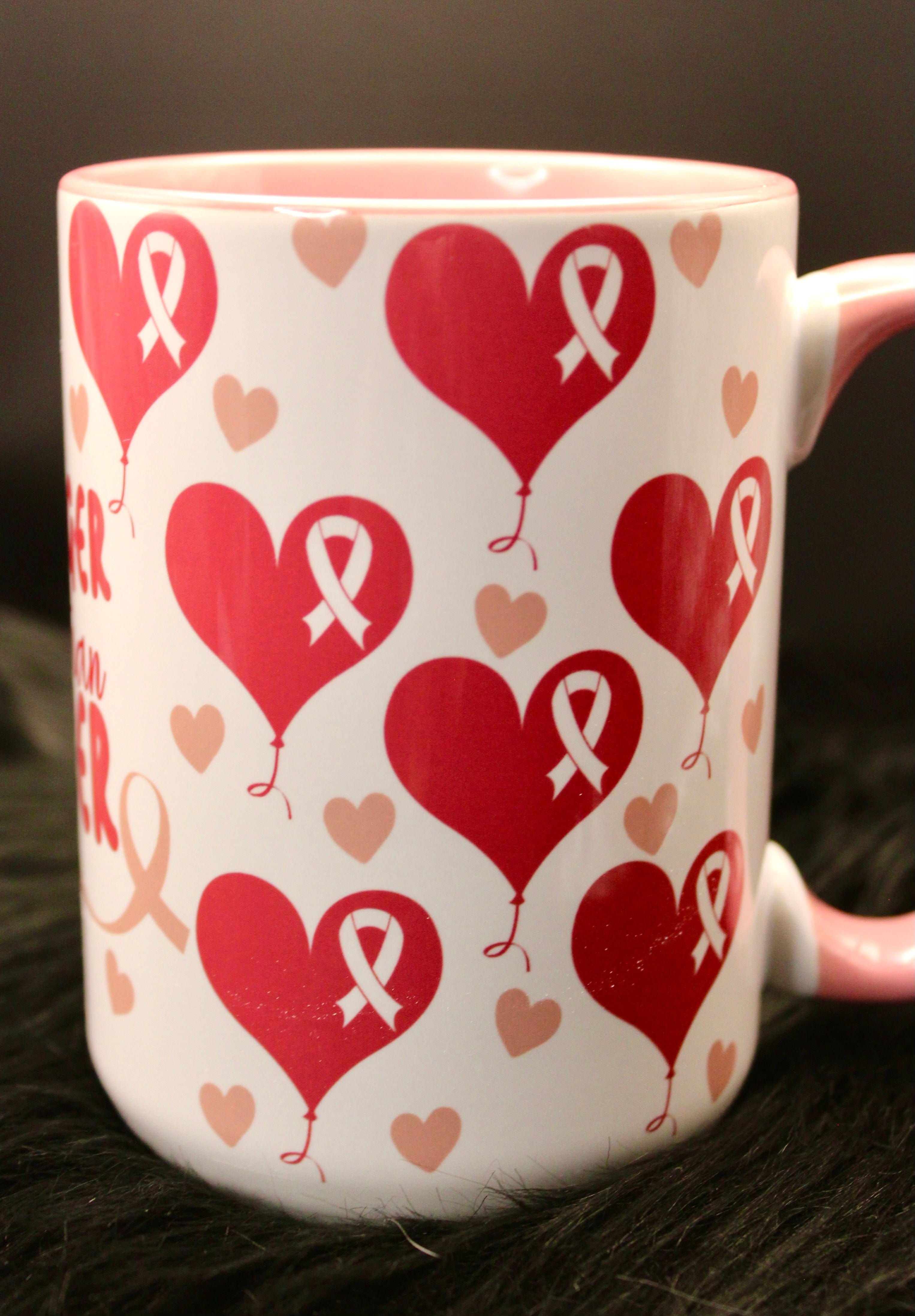 DillyDog Creations wrapin Mug / Breast Cancer Stronger ( Pink Interior )