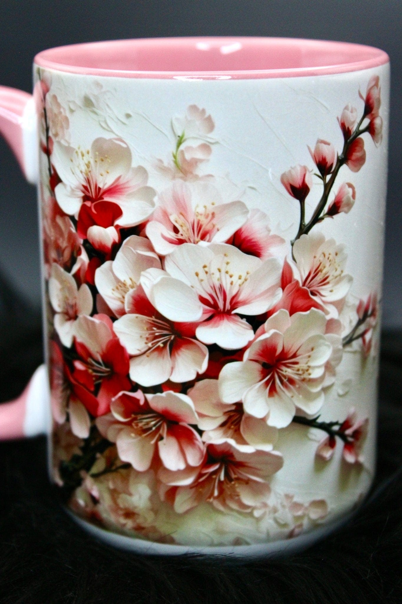 DillyDog Creations wrapin Mug / Cherry Blossoms ( Pink Interior )